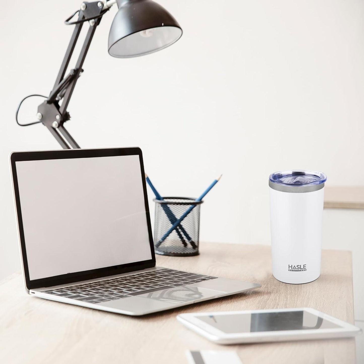 HASLE OUTFITTERS 12 oz Skinny Tumbler, Stainless Steel Insulated Slim Tumbler set bulk with Lid, Reusable Double Wall Travel Coffee Mug, Durable Powder Coated Travel Water Cup(White,6)