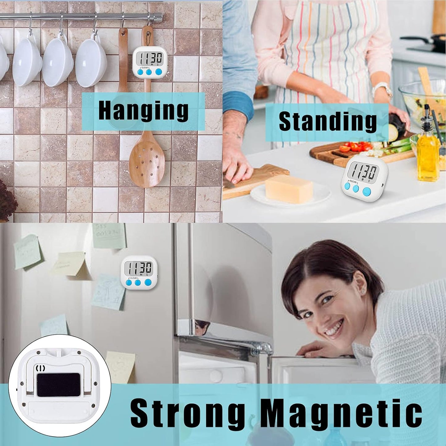 12 Pack Digital Kitchen Timers for Cooking Magnetic Timer for Cooking Loud Alarm White