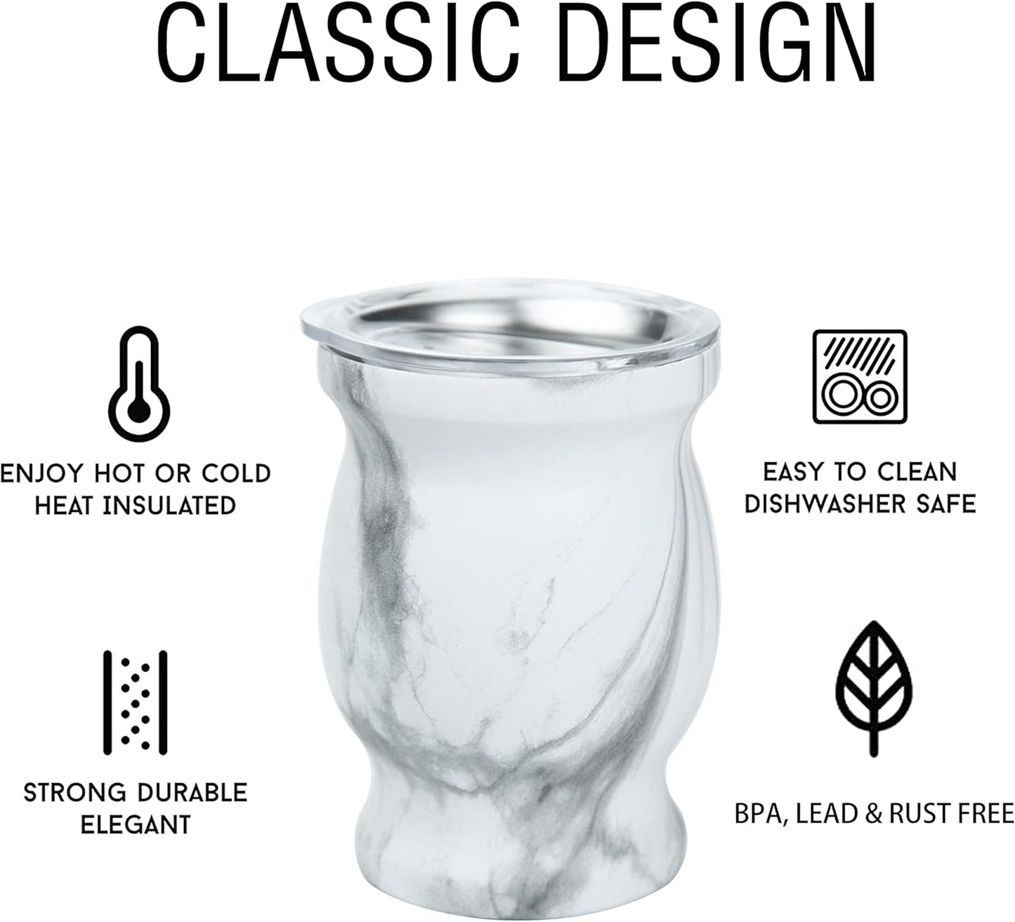 LA FEE Yerba Mate Natural Gourd/Tea Cup Set Brown (Original Traditional Mate Cup - 8 Ounces),Includes Yerba Mate Straw & Cleaning Brush,Stainless Steel | Double-Walled | Easy to Clean (White)