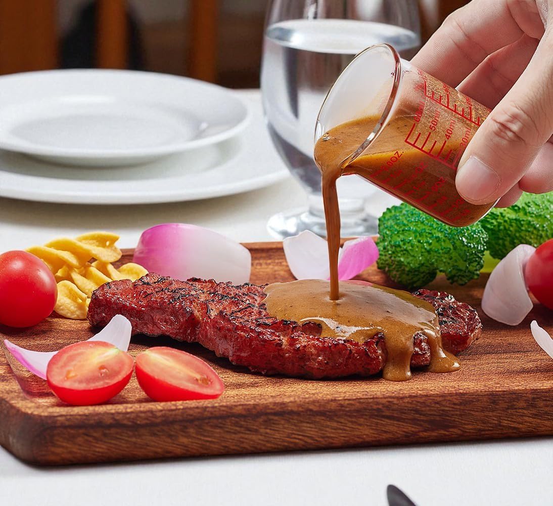 High Borosilicate Glass Measuring Cup-V-Shaped Spout,Glass Measuring Beaker for Kitchen or Restaurant, Easy to Read, 60 ML (2 Oz)-Pack of 2