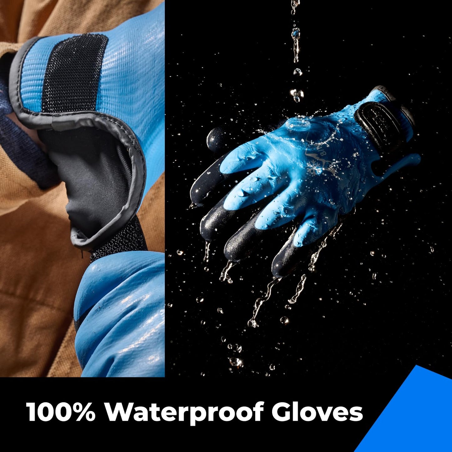 100% Waterproof Gloves for Men and Women, Winter Work Gloves for Cold Weather, Touchsreen, Thermal Gloves for Fishing, Gardening and Working in Freezer, With Grip, Blue, XX-Large