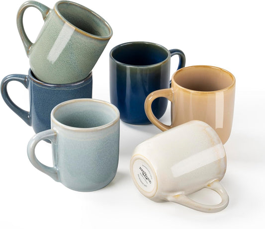 bestone Coffee Mugs Set of 6,12 oz Coffee Mugs, Ceramic Mugs with Handles,Cups Microwave & Dishwasher safe,Vibrant Colors