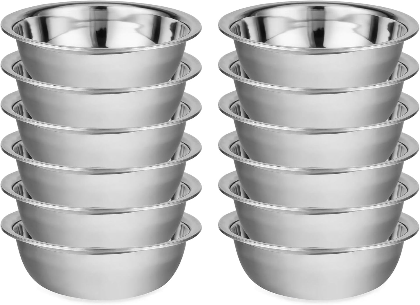 12 Pack 9.45 x 2.68 Inch Stainless Steel Mixing Bowls for Bulk Food Prep with Nesting Design for Hotel Restaurant and Home Kitchen Cooking in Silver