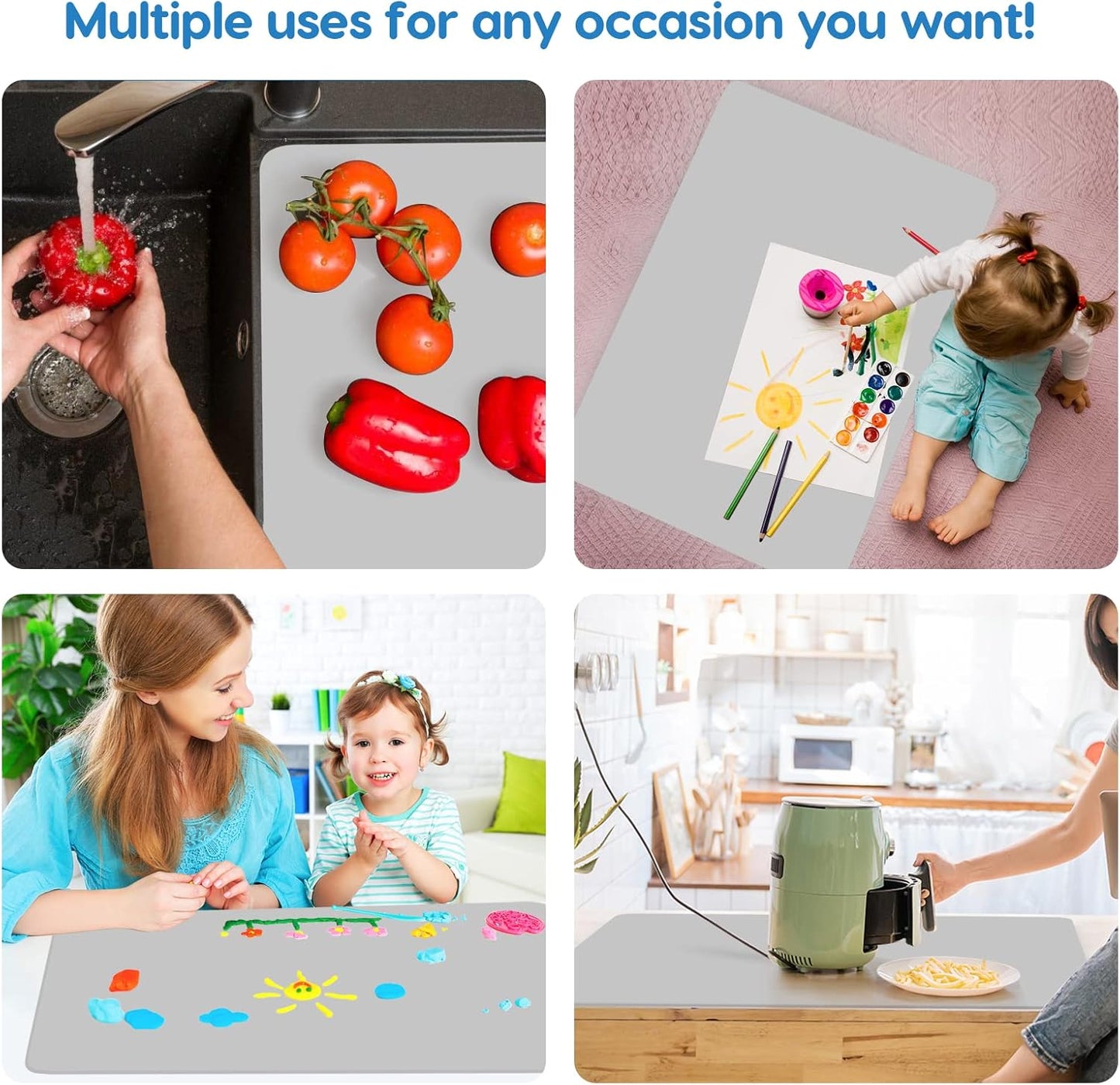 AECHY Extra Large Silicone Mat 35.3"x23.5"x0.08", Multipurpose Silicone Mat Thick Heat Resistant Mat Shipped Rolled Up Kitchen Counter Mat Waterproof Silicone Mats for Kitchen Counter Light Gray