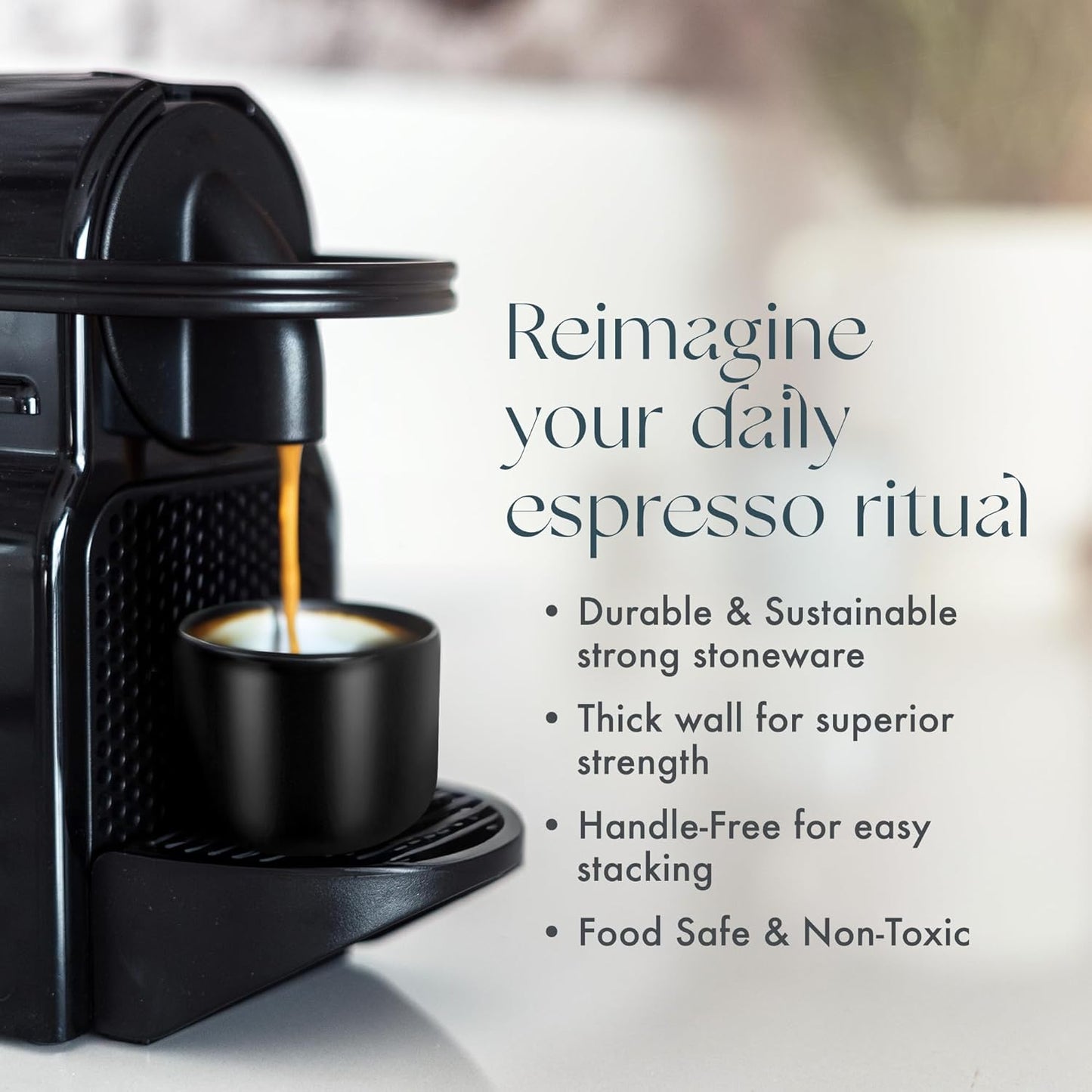 Folk Ceramics Leonard Ceramic Espresso Cups | Modern Stackable Demitasse Mugs for Espresso | Thick Walled, Handleless, Durable, Dishwasher & Microwave Safe | Set of 2, 3oz | Matte Black