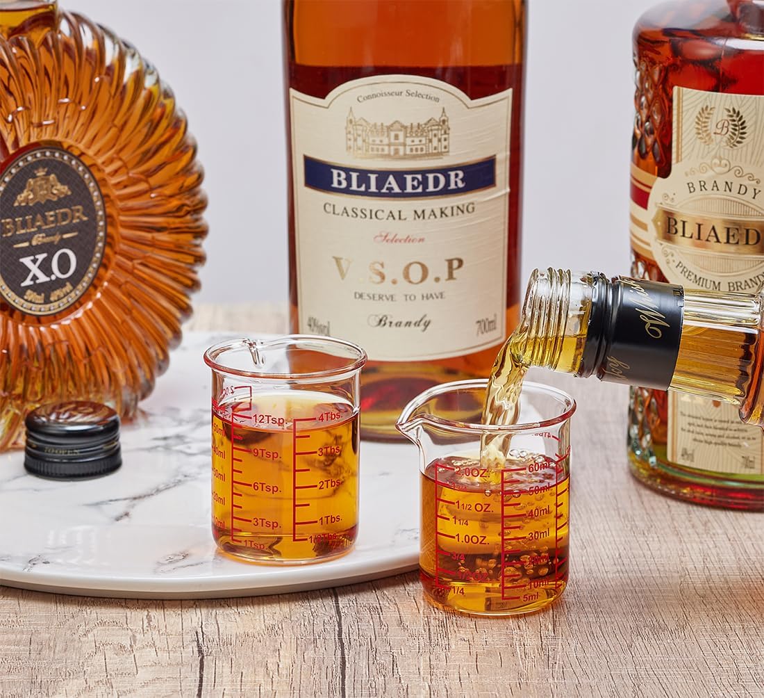 High Borosilicate Glass Measuring Cup-V-Shaped Spout,Glass Measuring Beaker for Kitchen or Restaurant, Easy to Read, 60 ML (2 Oz)-Pack of 2