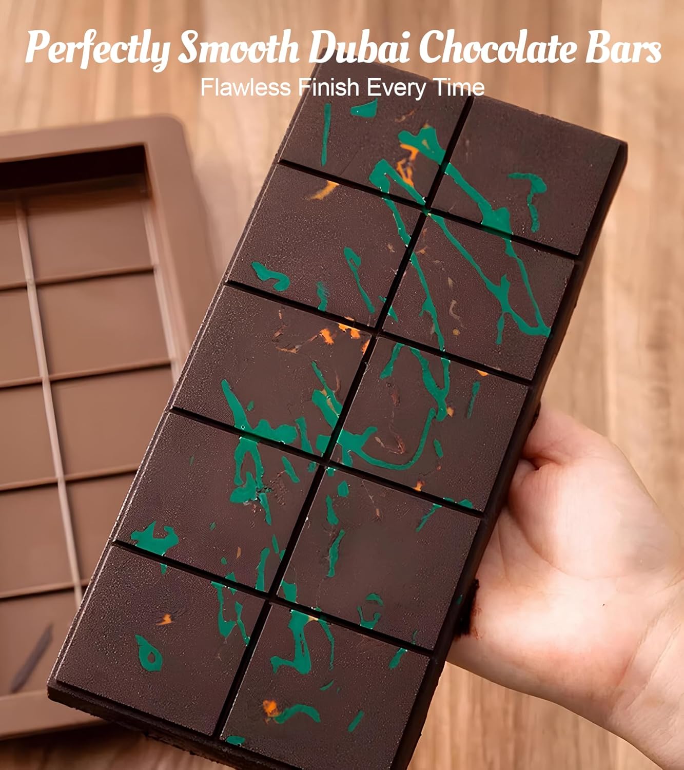 Ugotit Silicone Chocolate Bar Molds, Break-Apart Candy Making Mold Set, Large Rectangle Shape, Brown (2pcs_Model 6)