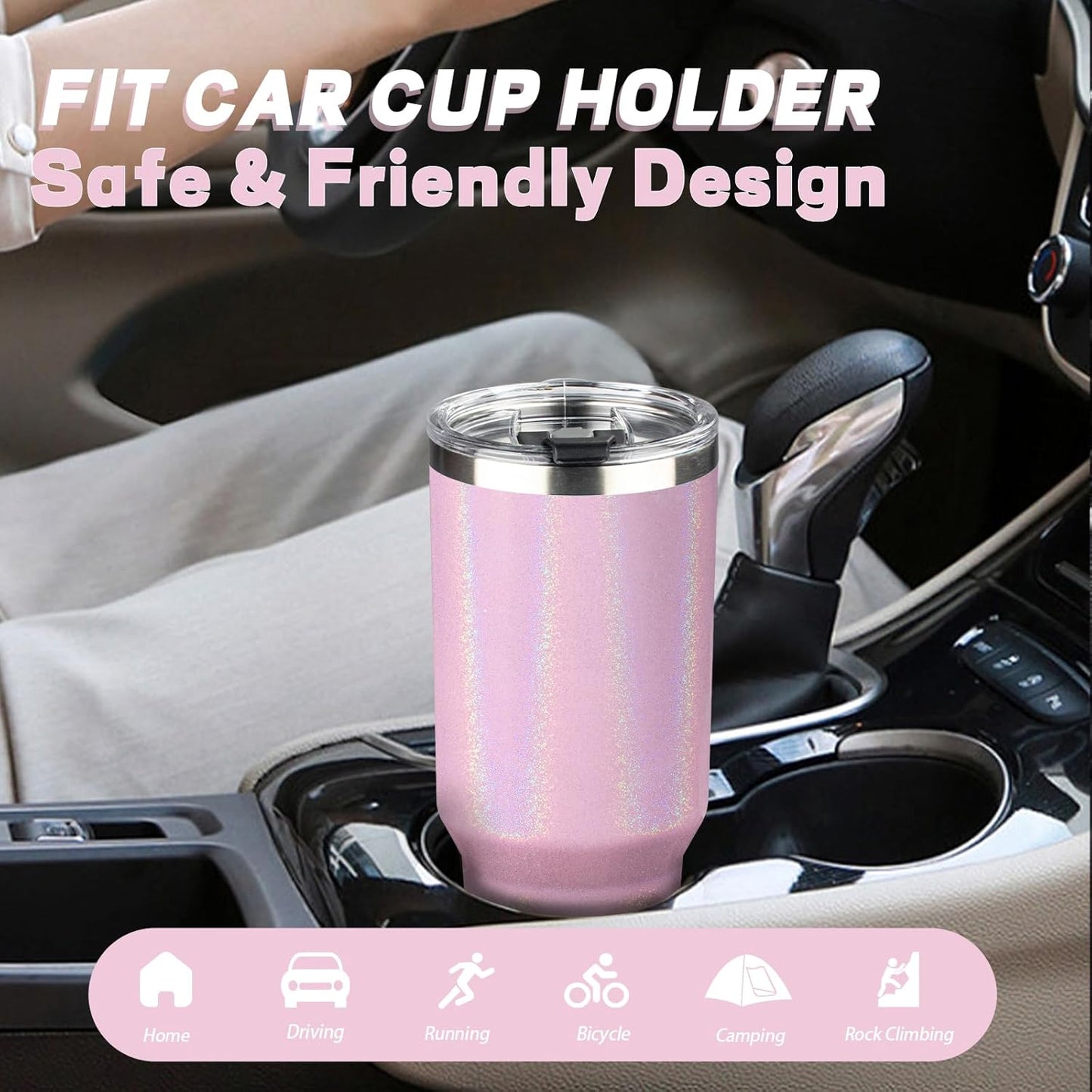 40 oz Tumbler with Lids and Straws, Stainless Steel Insulated Coffee Tumbler, Double Wall Vacuum Insulated Travel Mug Cup, Leakproof Thermal Coffee Cup for Hot and Cold Drinks (Glitter Pink)