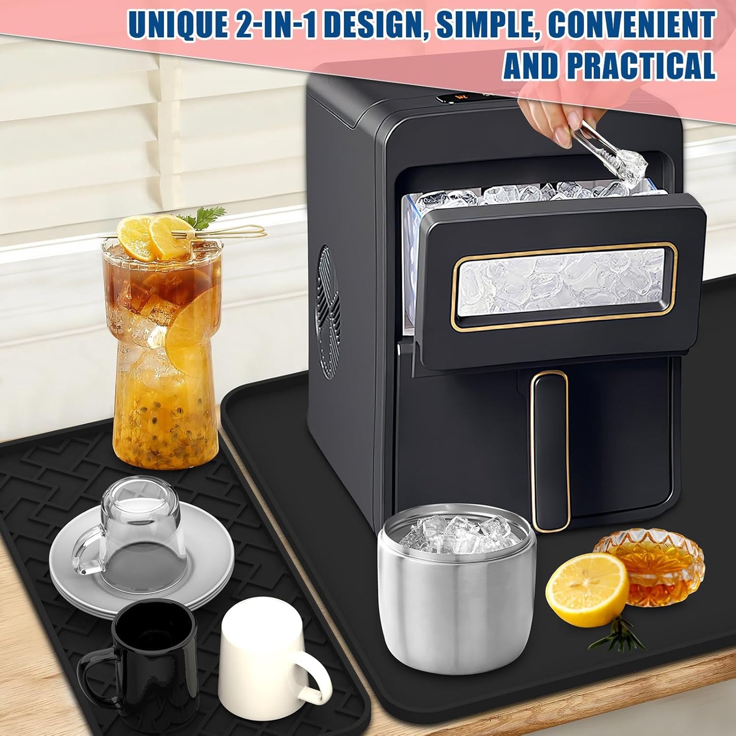 Silicone Coffee Mat - Removable Bar Mat with Concave and Convex Design, Leak-Proof and Non-Slip, Suitable for Use Under the Coffee Machine to Keep the Countertop Clean (Black31.5"x17")