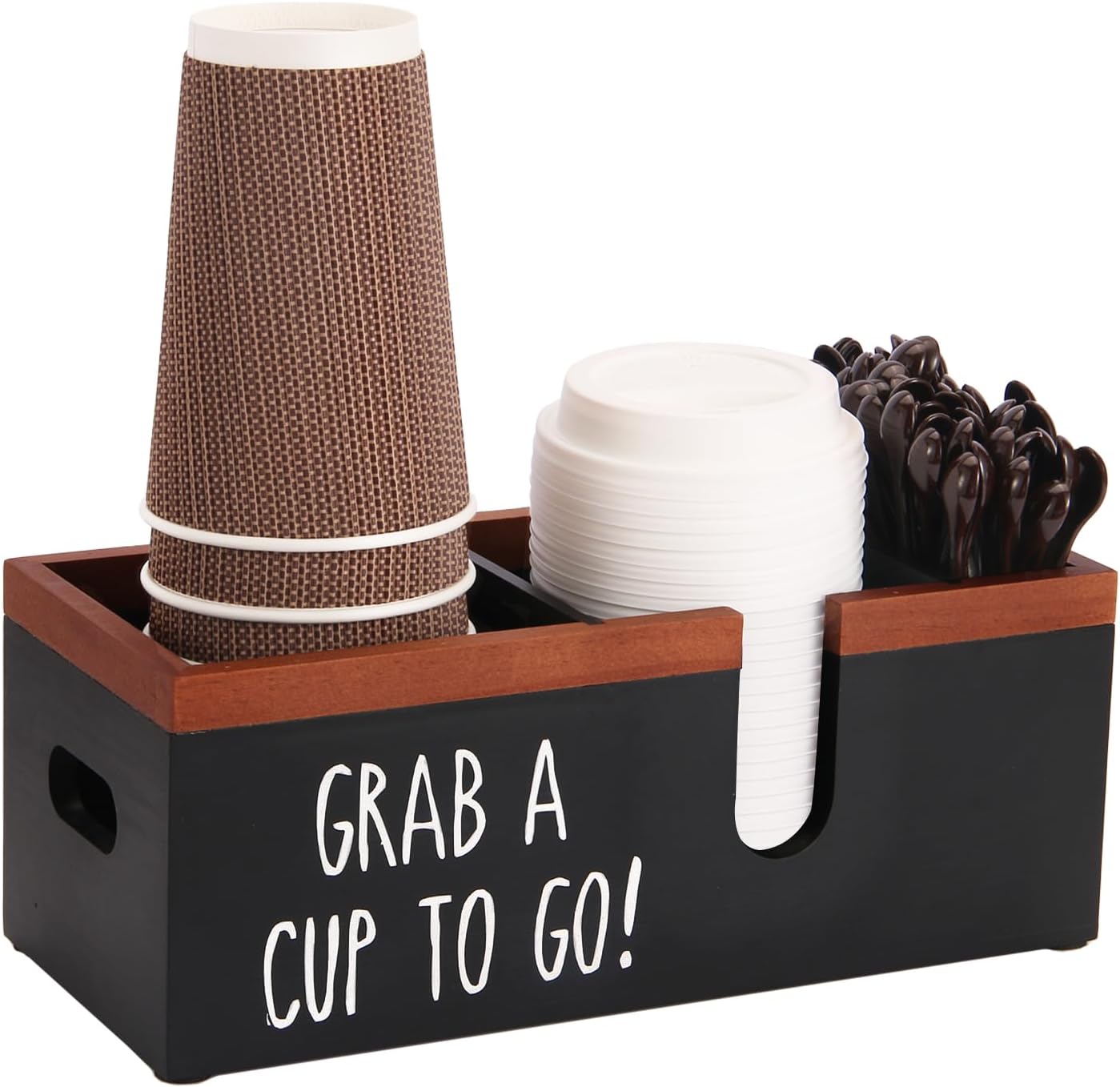 100% Wooden Coffee Cups Holder with U-Shape Cutout Design for Countertop-Coffee Bar Organizer for Cups, Lids, Pods, Stirrers, and Accessories, Great Gift for Home or Office