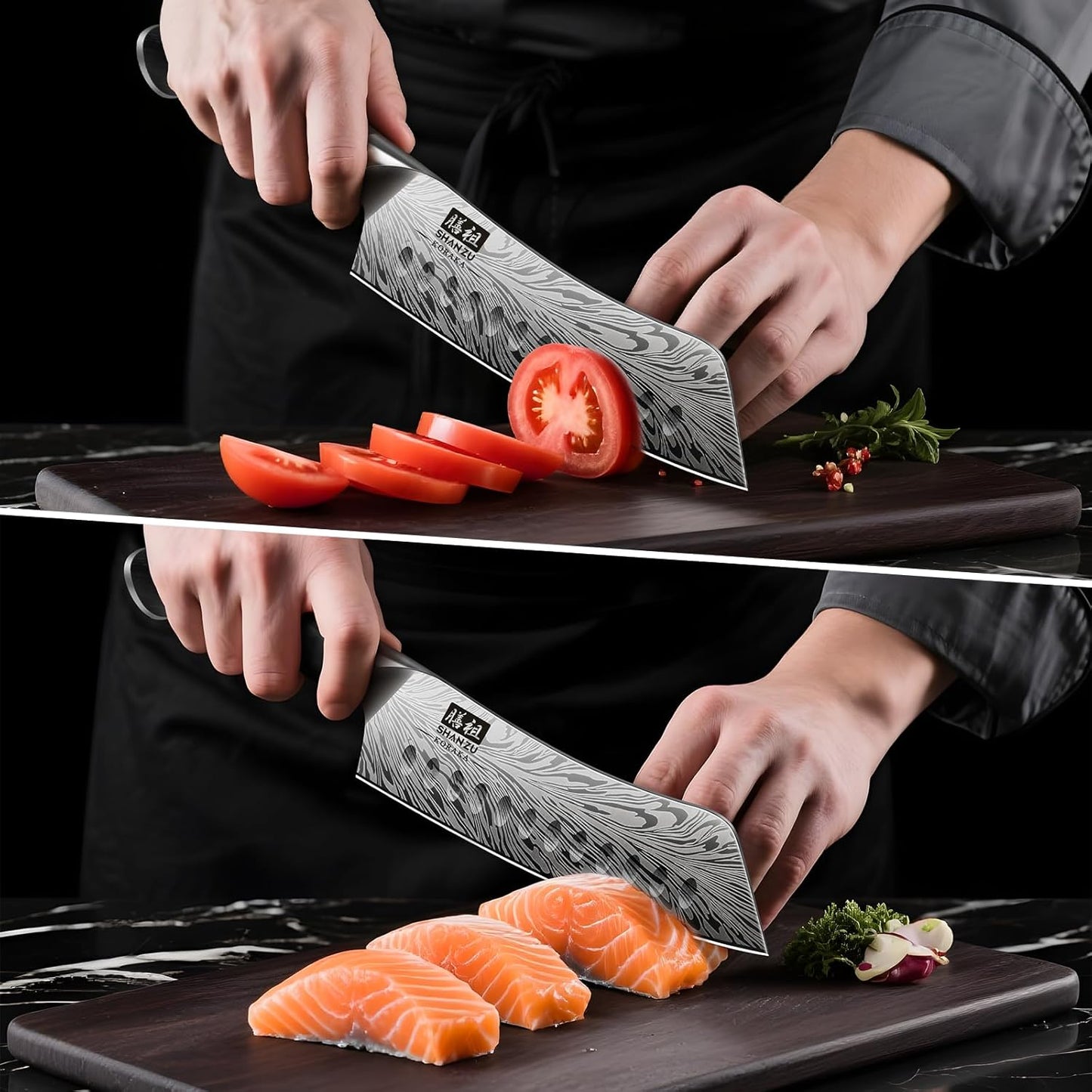 SHAN ZU 7 inch Chef Knife in Powder Steel, Ultra Sharp Japanese Santoku Knife, High Carbon Professional Kitchen Knives with Ergonomic Pakkawood Handle, Utility Knives for Meat and Vegetable