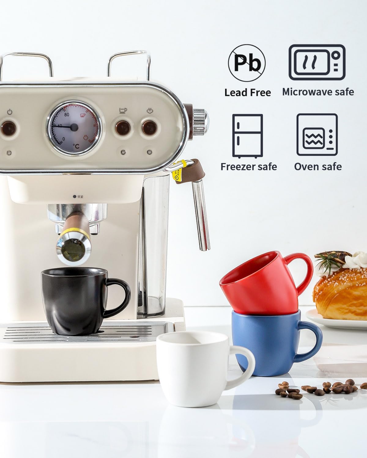 Hasense Ceramic 3 OZ Espresso Cups, Porcelain Espresso Demitasse Cups Set of 4 for Double shot, Lungo and Ristretto, Tiny Italian Expresso Shot Coffee Mugs for Home and Office, Colorful