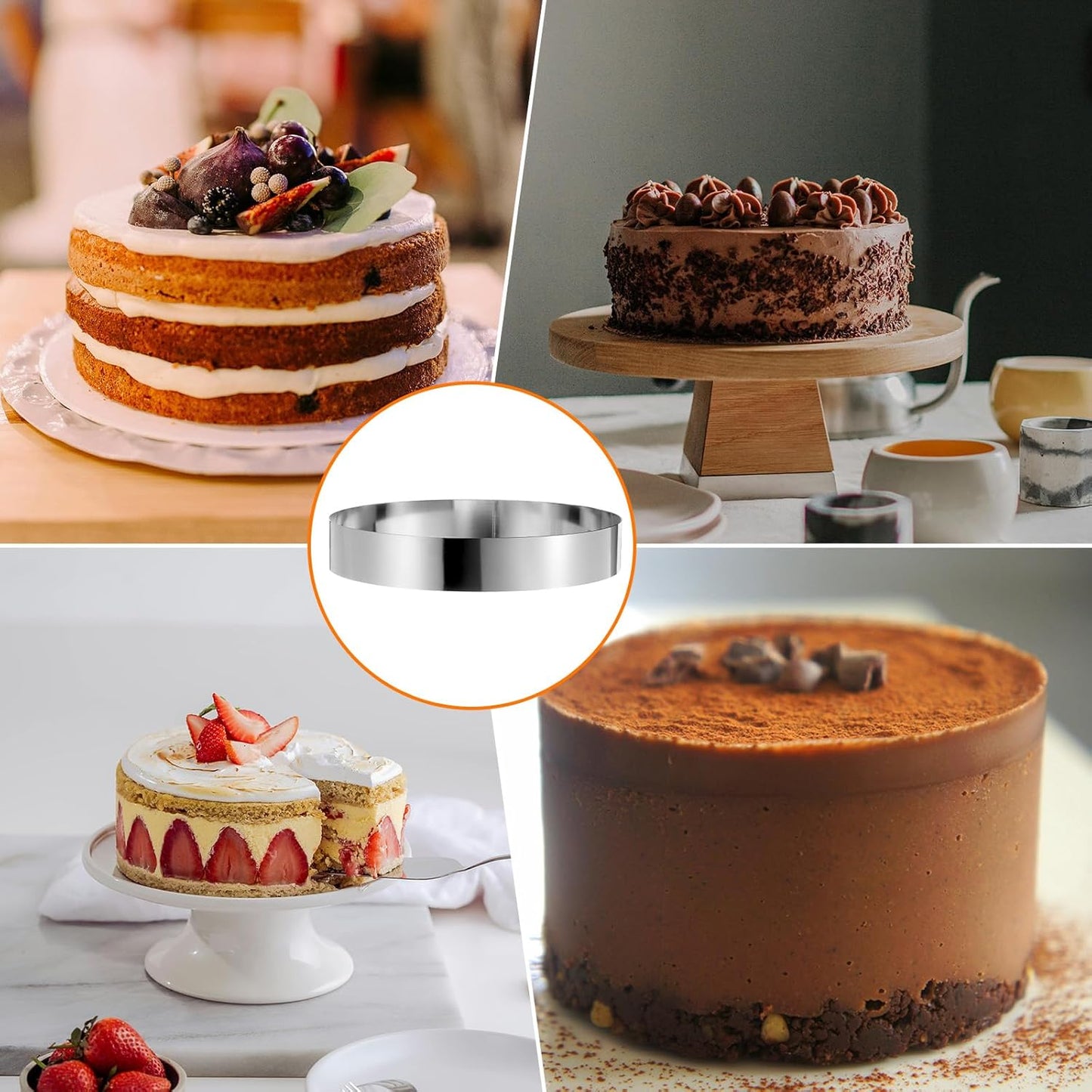 HARFINGTON Round Cake Ring 11 x 2 Inch Seamless Stainless Steel Pastry Mousse Dessert Ring Mirror Coating for Baking Cooking Making Tool