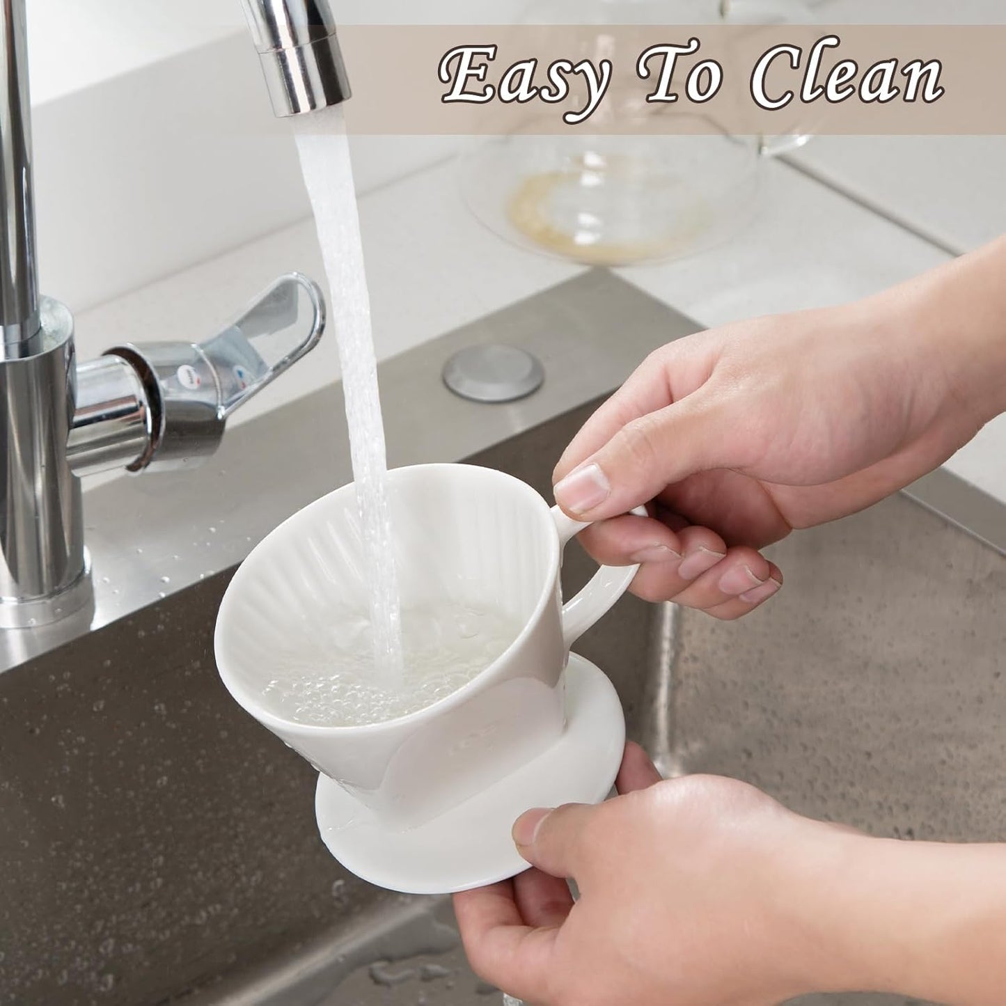 Pour Over Coffee Dripper, Ceramic Pour Over Coffee Maker with 3 Holes Flat Bottom, Easy Manual Slow Brewing, Porcelain Slow Filter Cone for Home, Office, Gift, Size 2,White