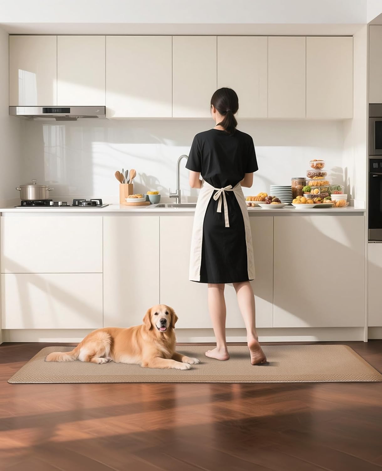 Ophanie Kitchen Mats for Floor, 3/4 Inch Thick Kitchen Rugs, 24'' x 70'' Anti Fatigue Standing Cushioned Mat, Waterproof,Comfort Ergonomic Mat for Office, Home, Sink, Beige Non-Slip Bottom