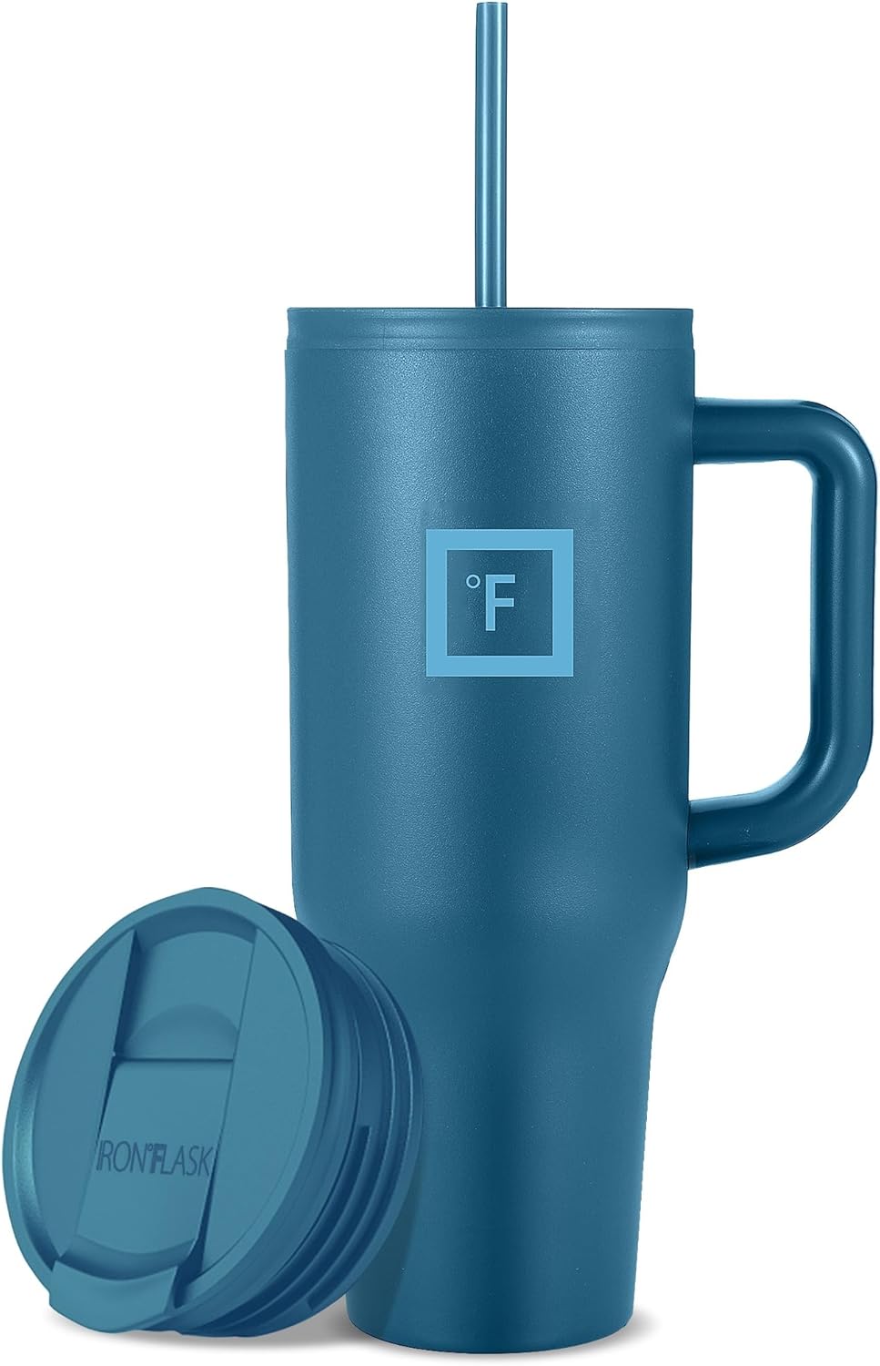 IRON °FLASK Co-Pilot Insulated Mug with Straw & Flip Cap Lids - Cup Holder Bottle for Hot, Cold Drink - Leak-Proof - Water, Coffee Portable Travel Mug - Deep Teal, 40 Oz