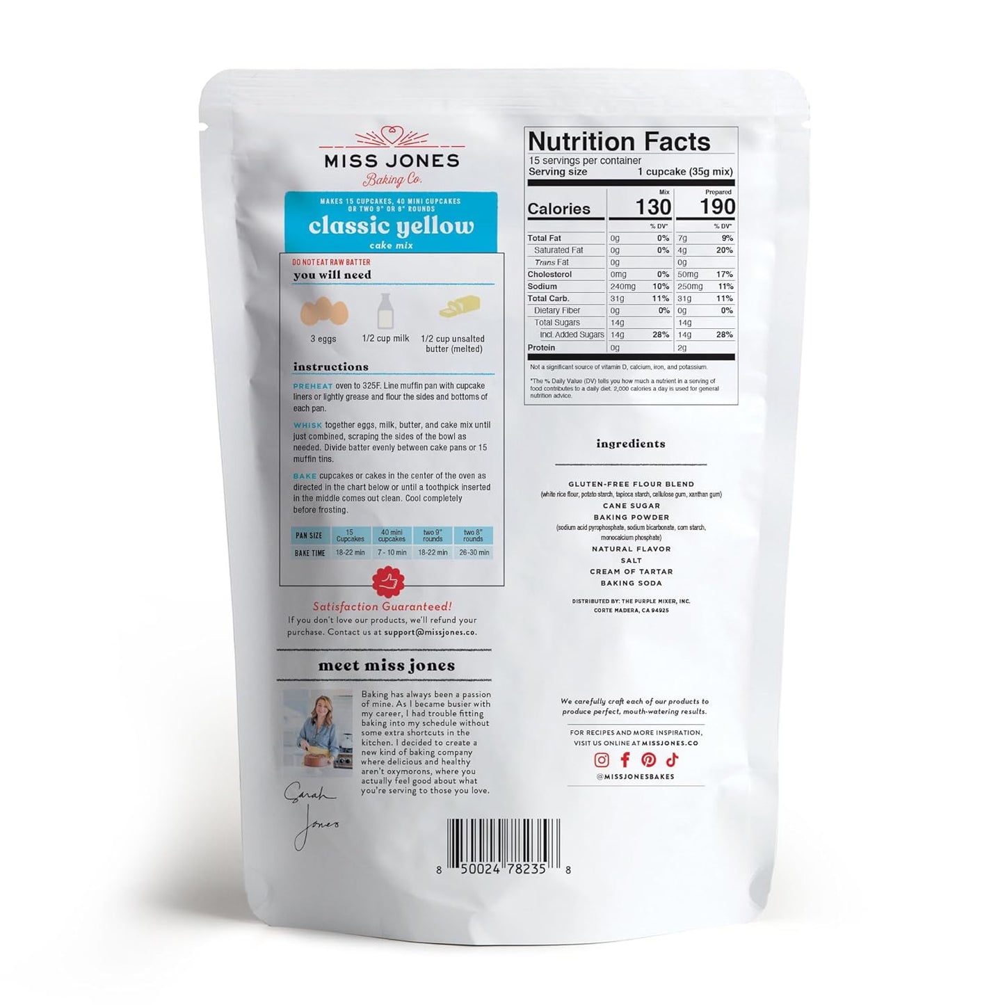 Miss Jones Baking Gluten-Free Classic Yellow Cake Mix - Certified Gluten Free & Made with Premium Ingredients, Easy To Bake Desserts & Treats, Moist & Delicious, 19 Ounce (Pack of 6)