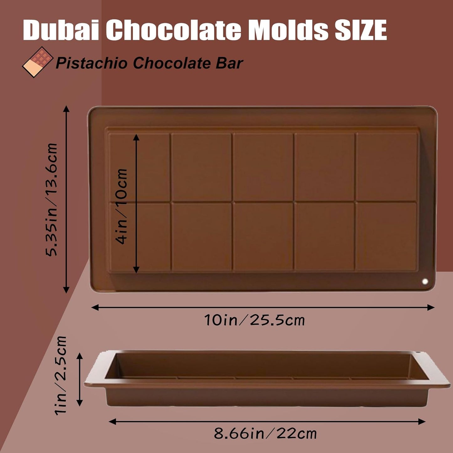 2 Pack Deep Chocolate Bar Molds Silicone,Large Stuffed Dubai Pistachio Deep Bar Moulds Kit 1 Inch Thick Big,for Homemade Making Bar Candy Bar Bpa Free DIY.