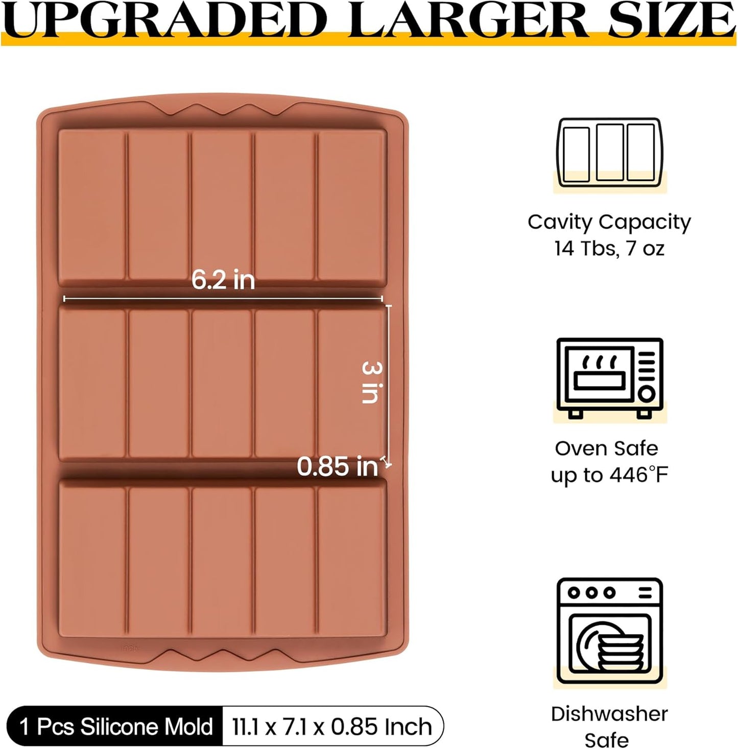 1 Pc Chocolate Bar Mold Deep Large Chocolate Molds Silicone Break Apart Thick Silicone Molds for Candy Bar (5 Snap)