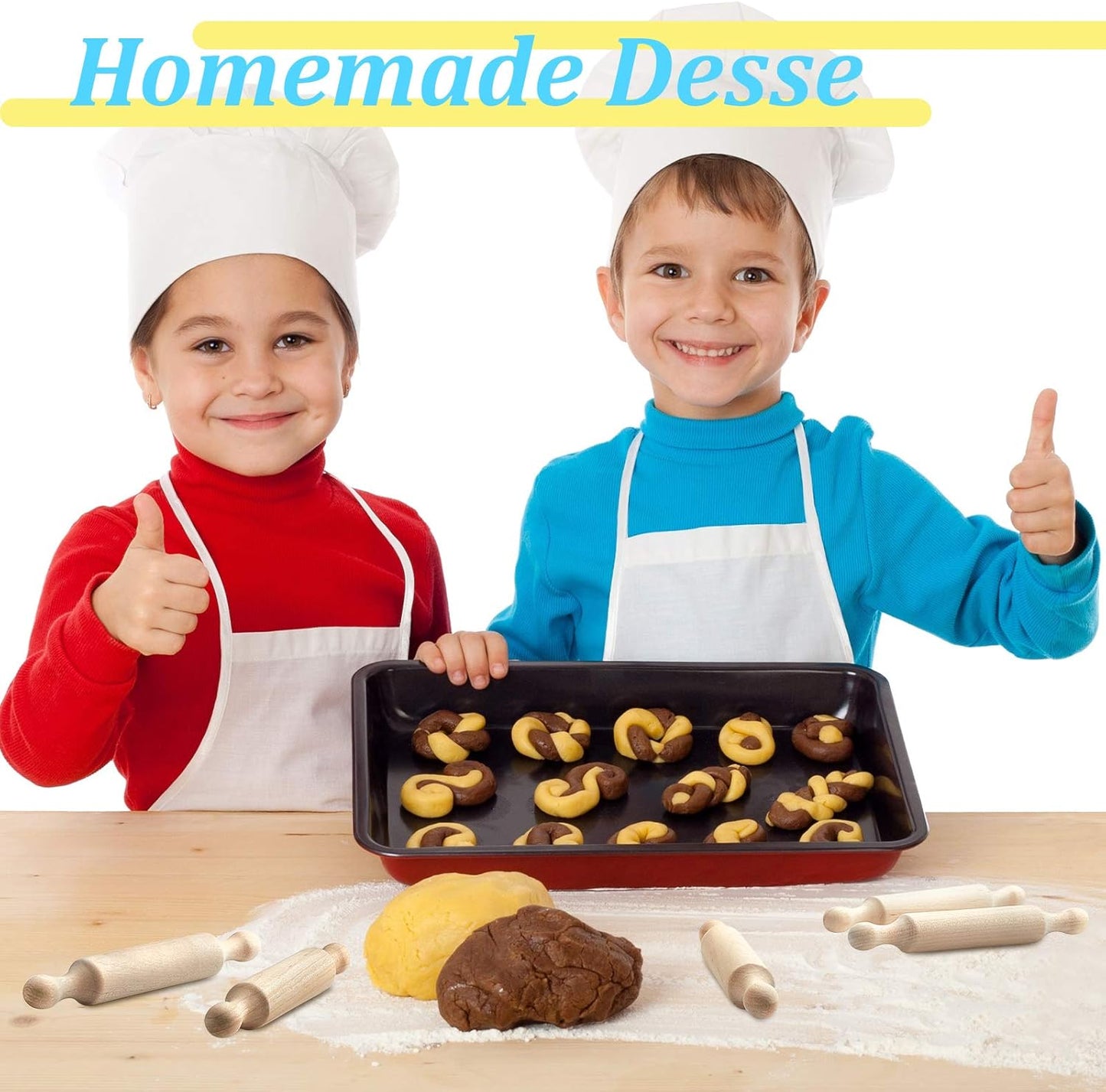 Suclain 20 Pcs Wooden Mini Rolling Pin Long Kitchen Baking Small Dough Rolling Pin for Children Fondant Pastry Pizza Crafting and Imaginative Play for Halloween and Christmas Presents (6 Inches)