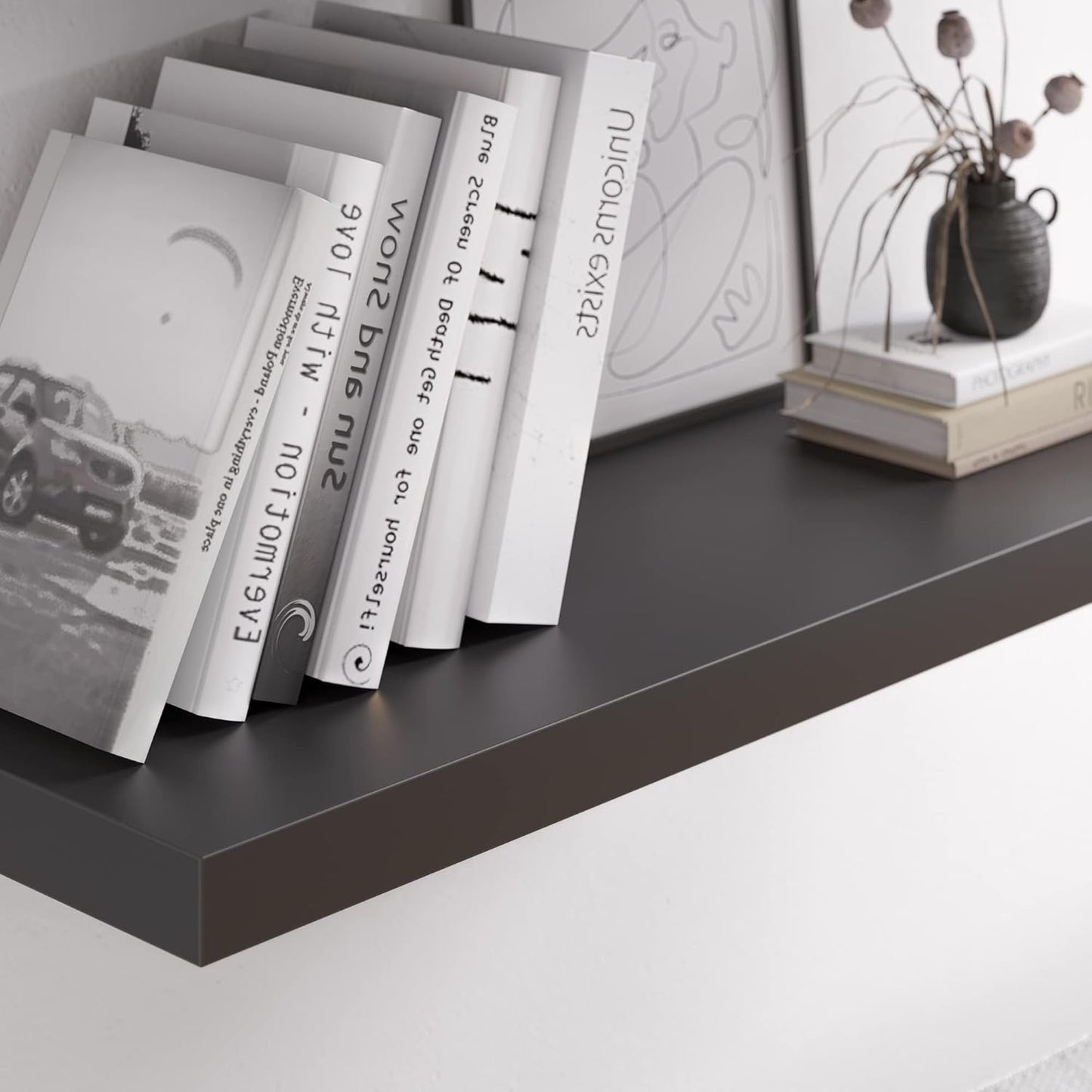 Floating Shelf, Set of 3 Wall Shelf, 36 in W x 12.75 in D x 2 in H Wooden Floating Wall Shelf with Invisible Brackets for Living Room/Bedroom/Bathroom/Kitchen Storage and Decor, Black