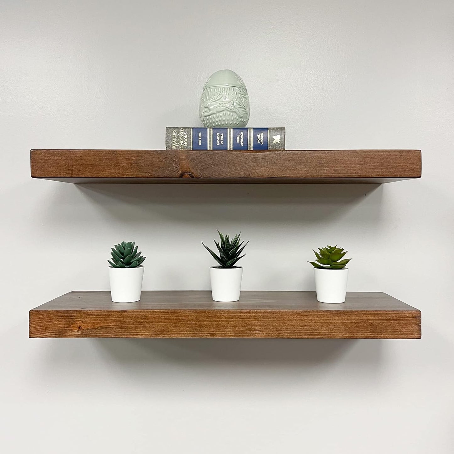 URBANDI, Rustic Floating Shelves, Set of 2, Hidden Bracket, Solid Wood, Heavy Duty, Wall Mounted Shelves, (Provincial, 36Wx10D)