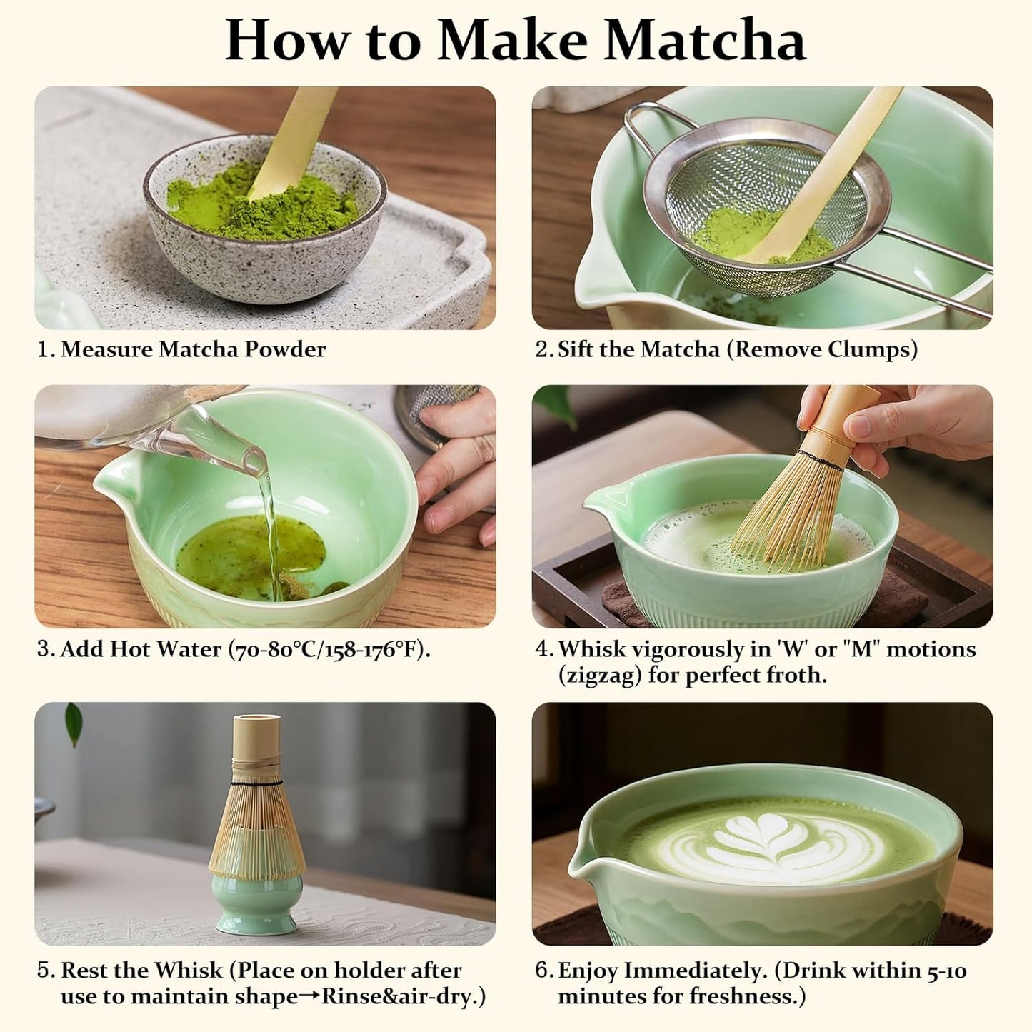 Matcha Bowl and Whisk Set 7PCs Includes Fuji Design 17oz Ceramic Bowl Whisk Holder Bamboo Spoon and Rest Sifter Tea Towel Matcha Kit for Ceremony Blue Matcha Tea Set for Making Breakfast Latte