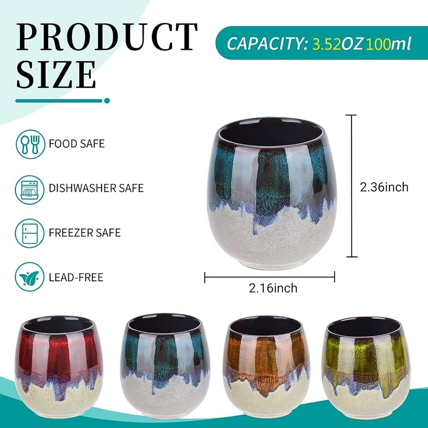 Ceramic Kiln-Change Espresso Cups Small Espresso Coffee Cups Set of 2 Spirits Cups Tasting Cups Ceramic Mate Cup 3Oz (Red)