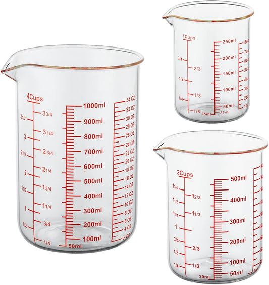 High Borosilicate Glass Measuring Cup Set-V-Shaped Spout,Includes 250ml(8OZ), 500ml(16OZ), and 1000ml(32OZ) Glass Measuring Beaker for Kitchen or Restaurant, Easy to Read