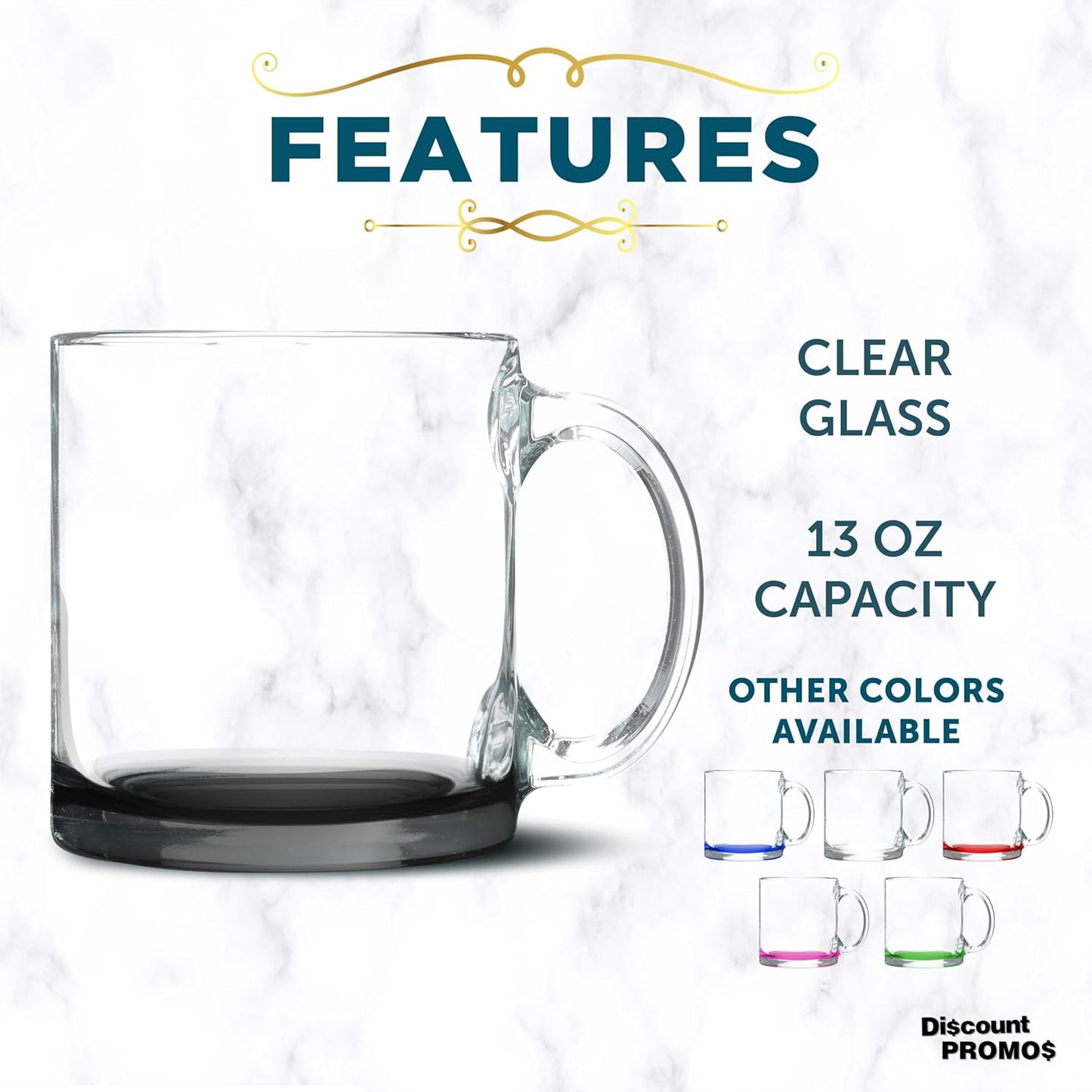 Libbey Clear Glass Coffee Mugs 13 oz. Set of 10, Bulk Pack - Perfect for Coffee, Tea, Espresso, Hot Cocoa, Other Beverages - Black Bottom