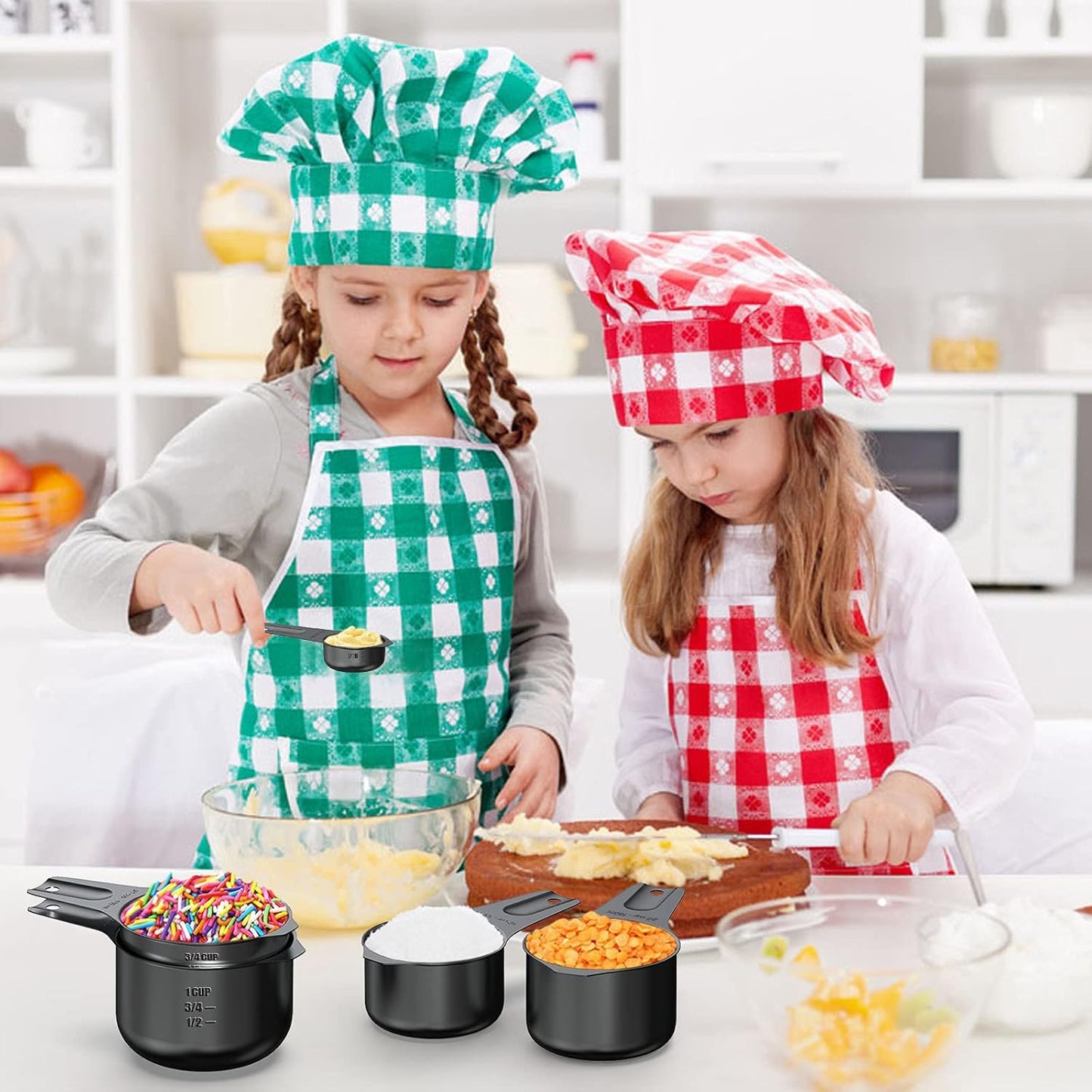 Stainless Steel Measuring Cups, Wildone Metal Measuring Cups Set with Easy to Read Markings for Measuring Dry or Liquid Ingredients, Set of 7 (Black)