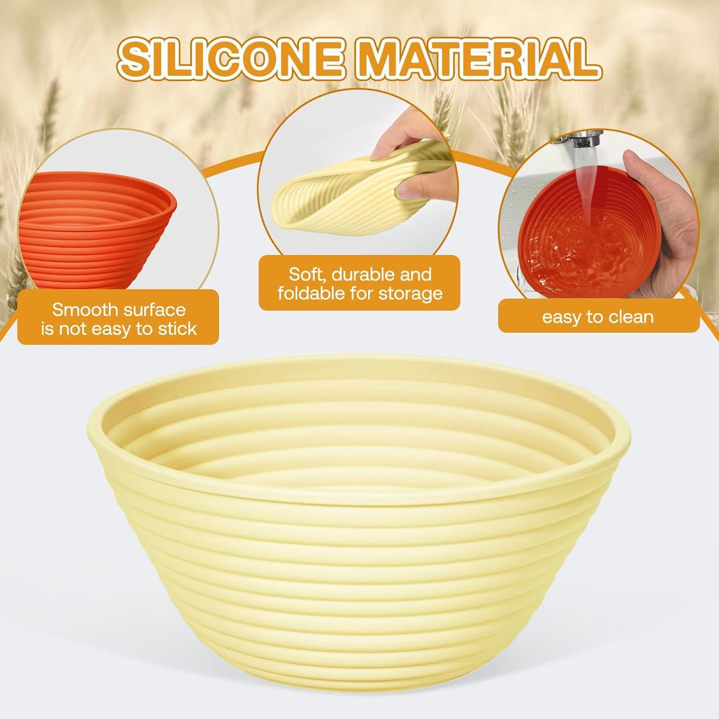 Silicone Banneton, Sourdough Bread Baskets (Set of 6, 5 Inch), Round Proofing Bread Bowls with Starter Kit, Bread Making Baking Supplies