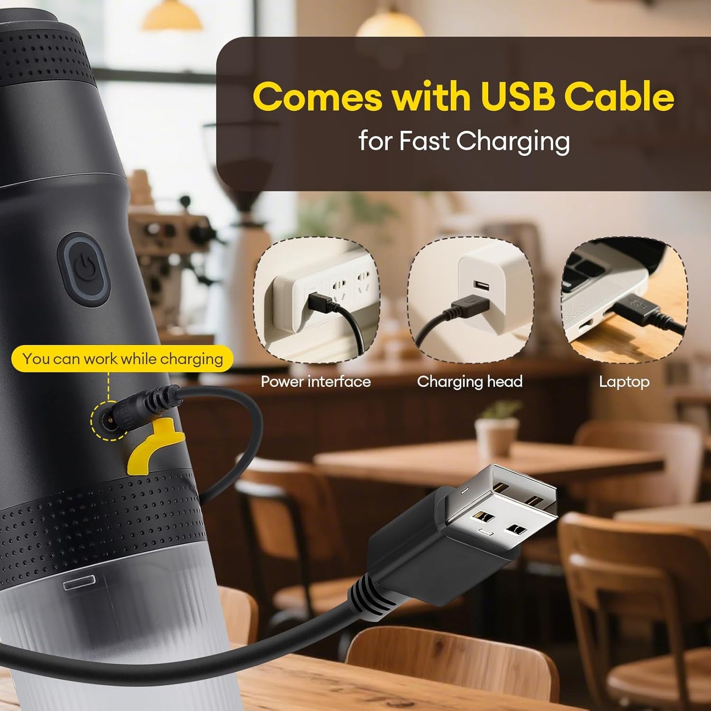 3 In 1 Portable Coffee Maker for Travel, 20 Bar Portable Espresso Machine with USB,Travel Coffee Maker Self-Heating, Compatible with Ground Coffee & Capsule for Hiking,Office,RV(Upgrade)