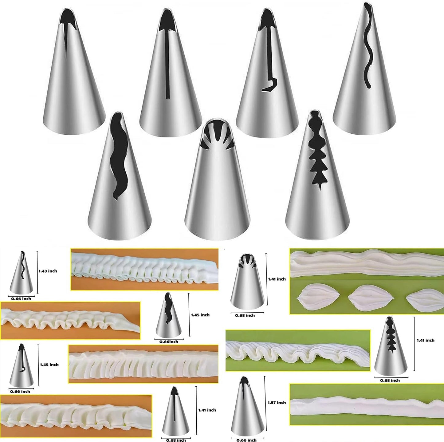 10pcs Cake Decorating Icing Piping Tip Set, Pleated Skirt PipingNozzles Set Ruffle Piping Tips Stainless Steel Frosting TipsDecorating Tips for Cake Cupcakes Cookies with A Cleaning Brush(10pcs)