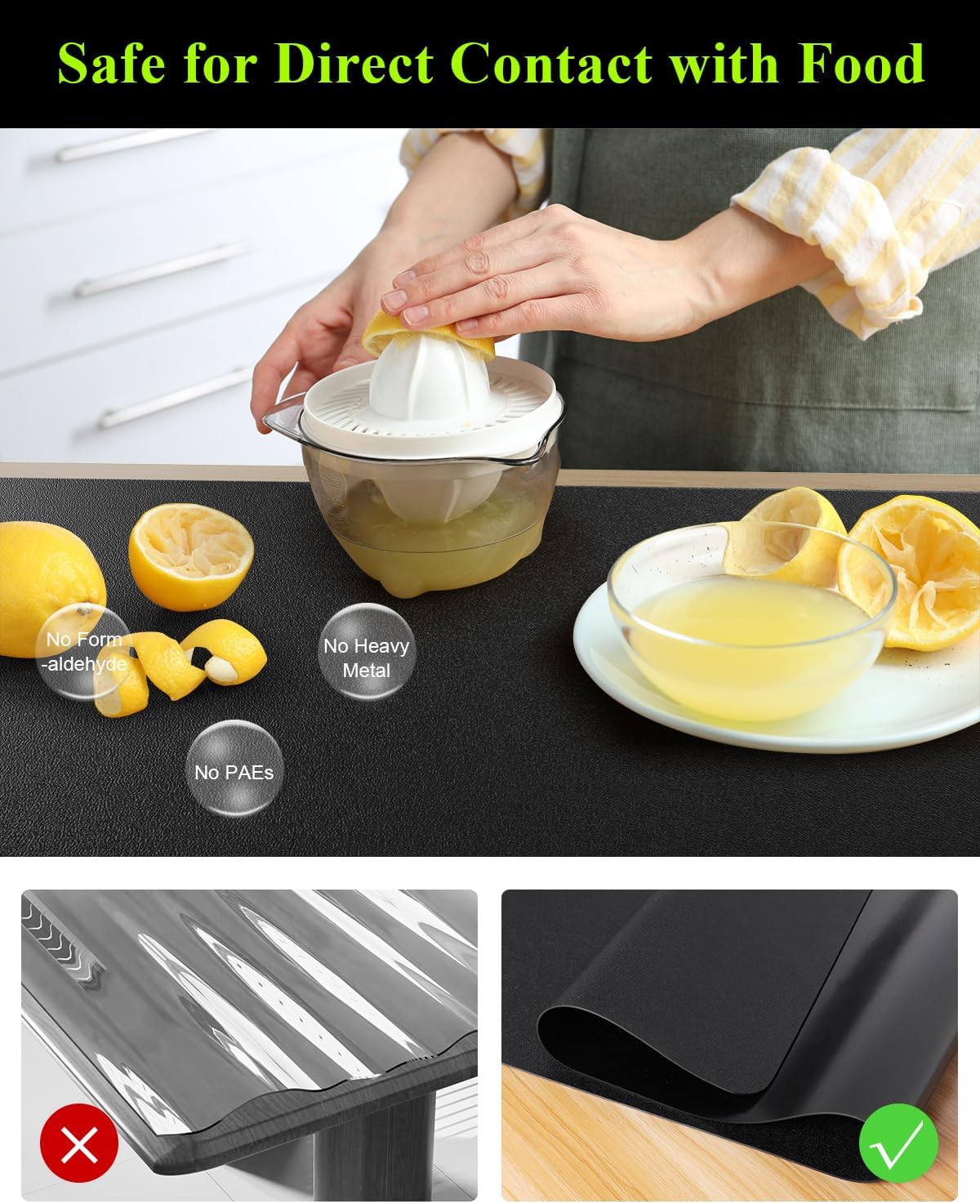 Black Plastic Table Cover Protector, 42" x 72" Waterproof Easy Flat PVC Desk Pad Mat, 1.5mm Thick Rectangle Vinyl Table Top Protector for Dining Room Table, Office, Dresser