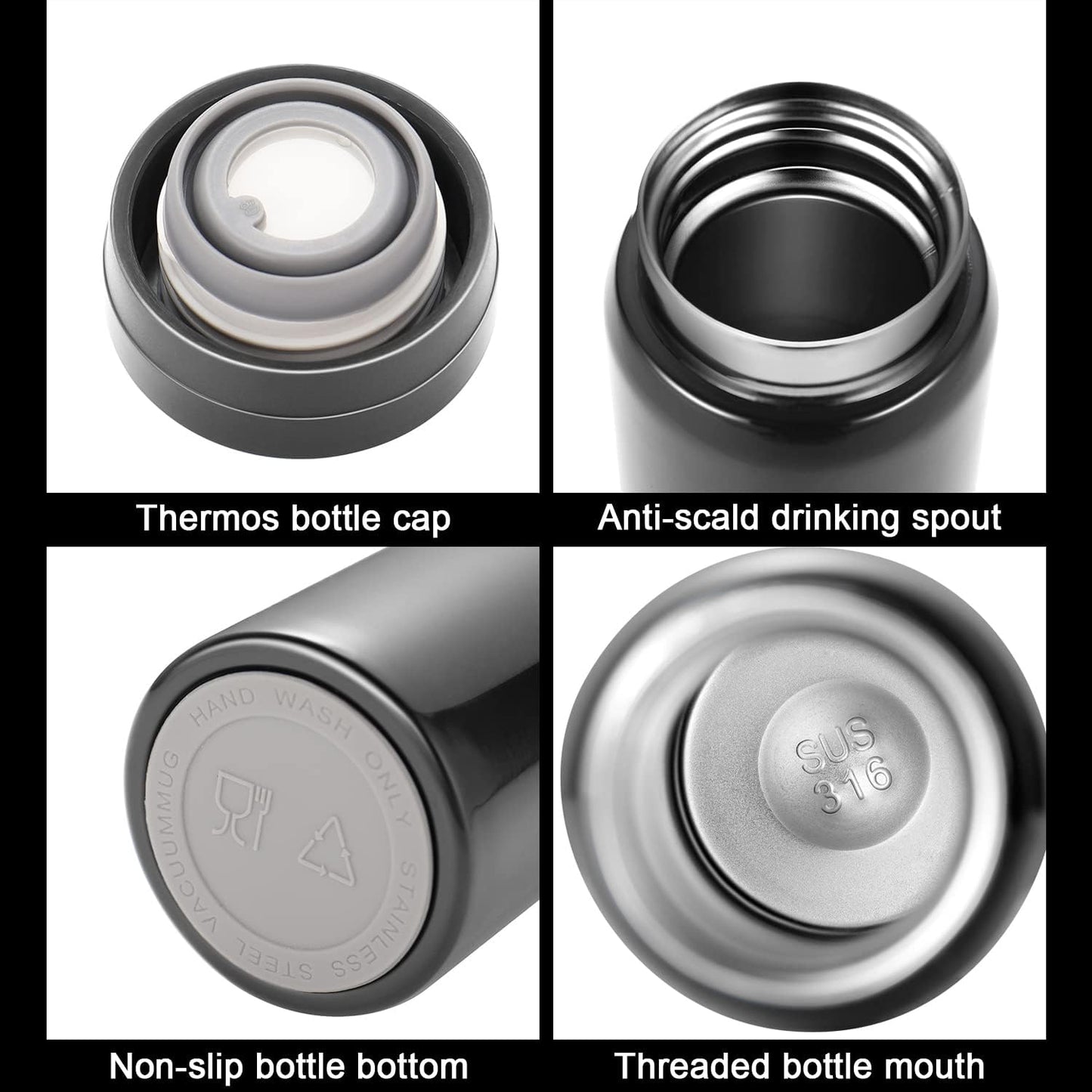 10oz Mini Water Bottle Stainless Steel Thermos Small Flask - Insulated Vacuum, Leak Proof, Keeps Drinks Hot/Cold - Ideal for Coffee, Tea, Water