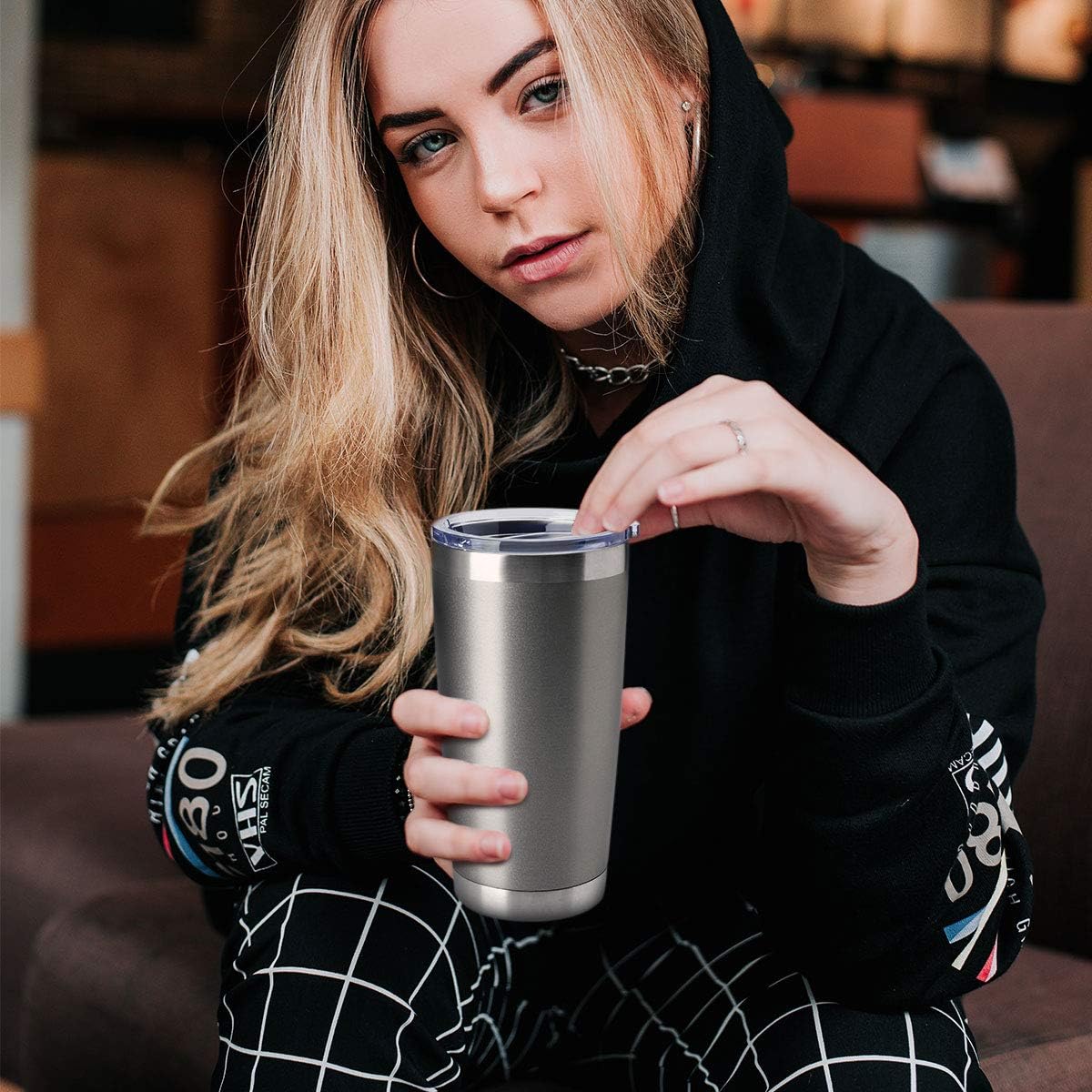 HASLE OUTFITTERS 20oz Tumblers Bulk Stainless Steel Cup with Lid Double Wall Vacuum Insulated Coffee Mug for Cold & Hot Drinks 1 Pack, Grey