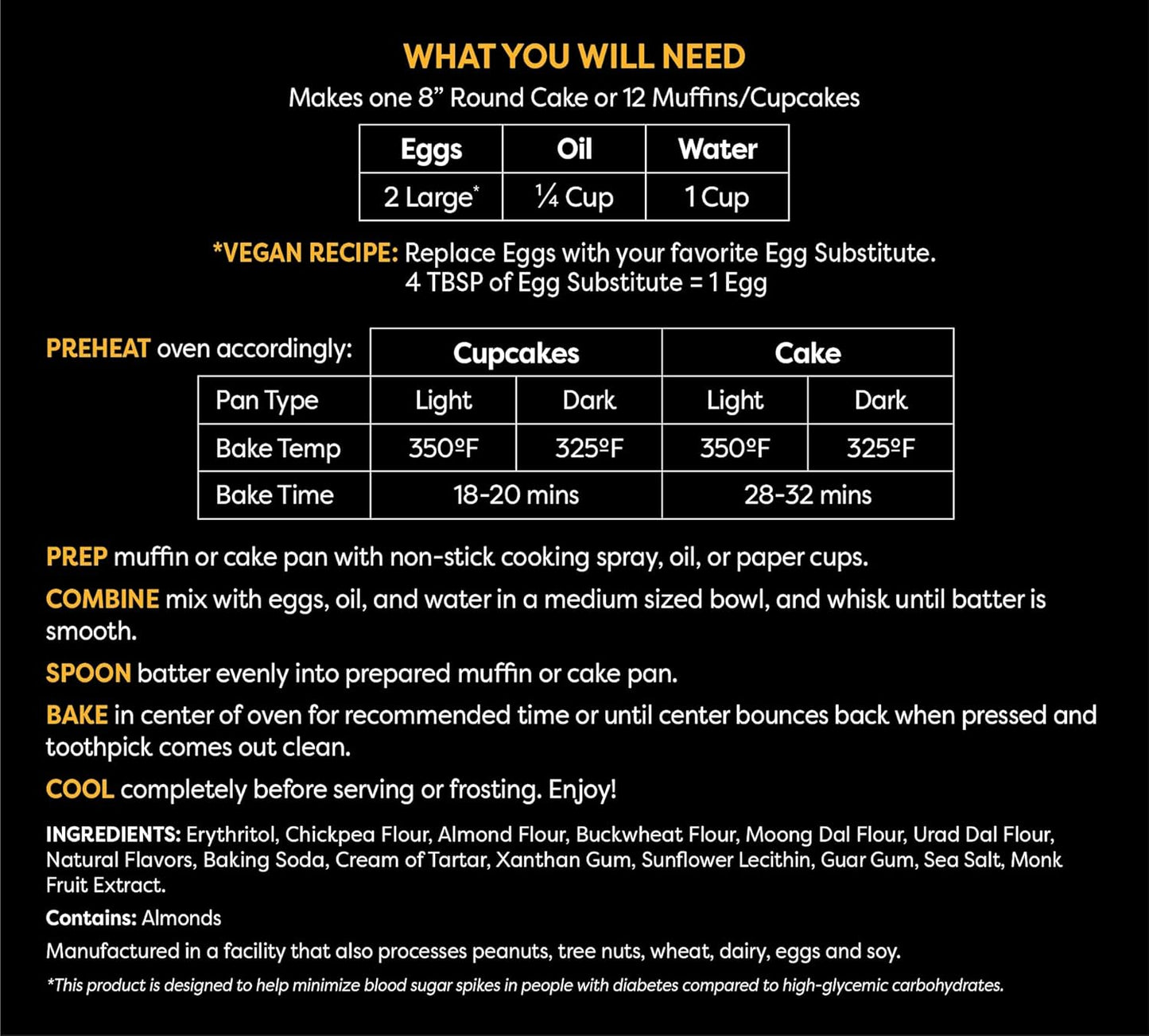 TruEats Cupcake & Cake Mix - French Vanilla: Low Glycemic, Protein & Fiber Rich, Gluten & Grain Free, Diabetic Friendly, Vegan Friendly, Dairy Free, Plant Based, Sweetened with Monk Fruit Sweetener