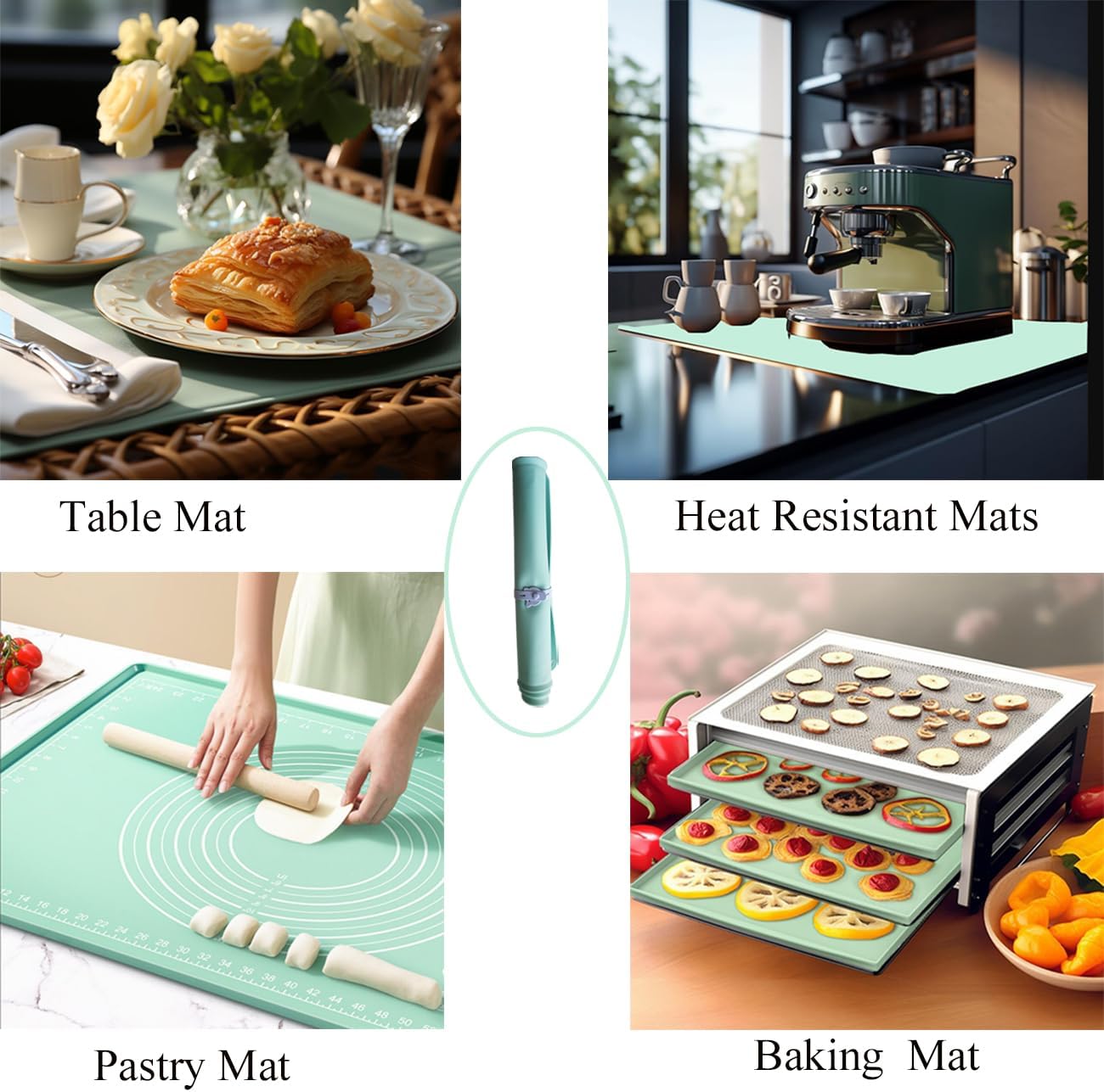 Silicone Pastry Mat 28"*20" Extra Thick Non Stick Baking Mat with Measurement Food Grade Silicone Rolling Dough Mat, Fondant, Pie Crust Mat, Kitchen Mat with Hang Holes, Raised Edge