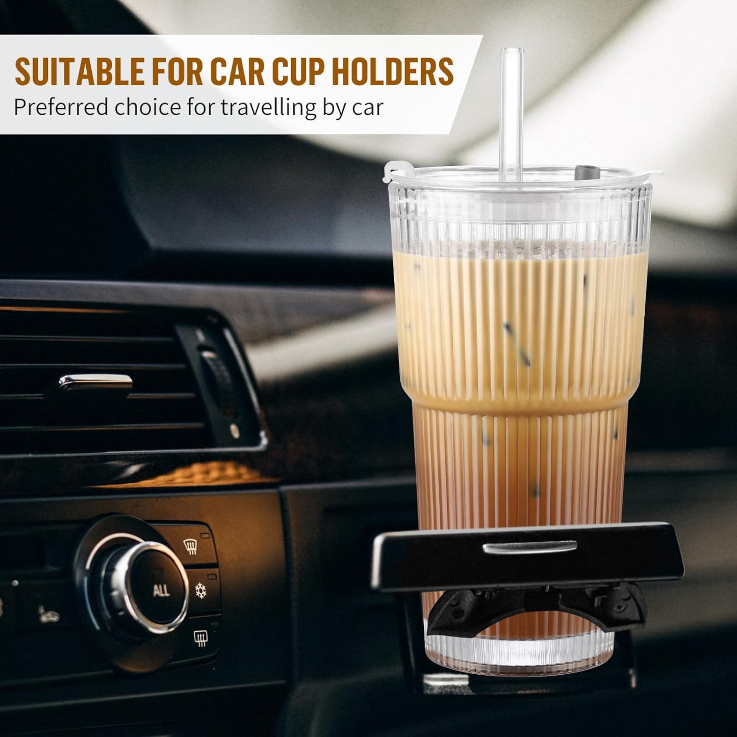 20 Oz Glass Cups with Lid and Straw 2 Set, Glass Tumbler with Straw and Lid, Vintage Glassware for Whiskey Cocktail Beer, Iced Coffee Cups with Lid (2 PACK)