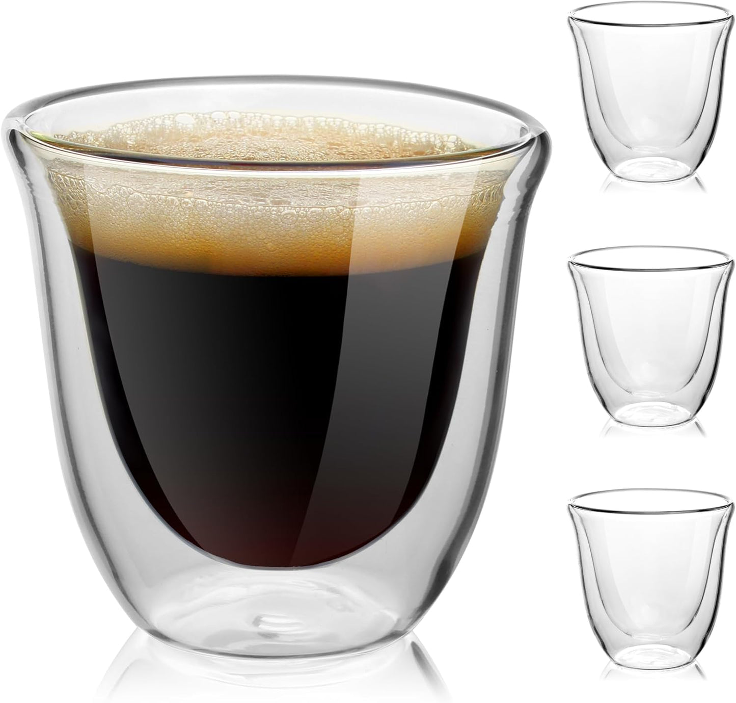 Double Wall Insulated Espresso Cups Set of 4-3oz Borosilicate Glass, Heat & Thermal Shock Resistant, Keeps Hands Cool, for Home, Cafe, Gift