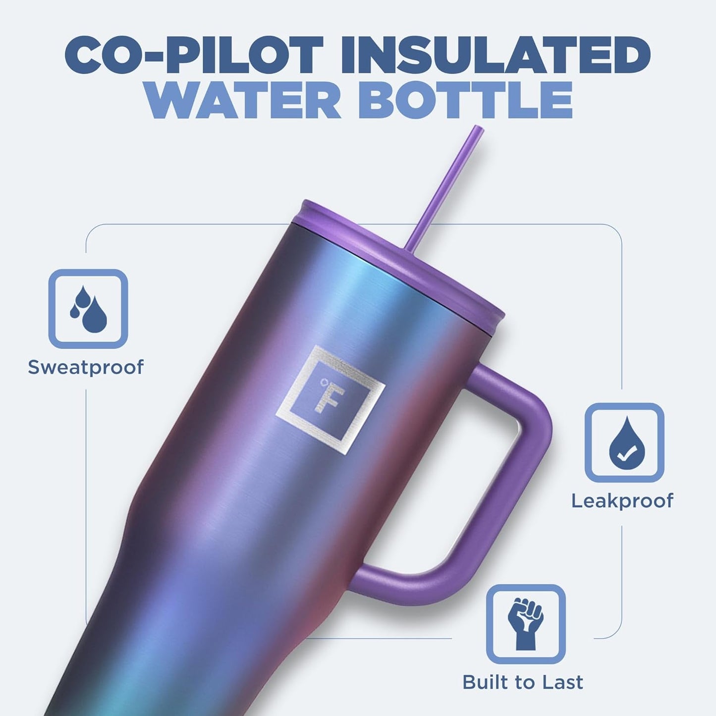 IRON °FLASK Co-Pilot Insulated Mug with Straw & Flip Cap Lids - Cup Holder Bottle for Hot, Cold Drink - Leak-Proof - Water, Coffee Portable Travel Mug - Deep Teal, 40 Oz