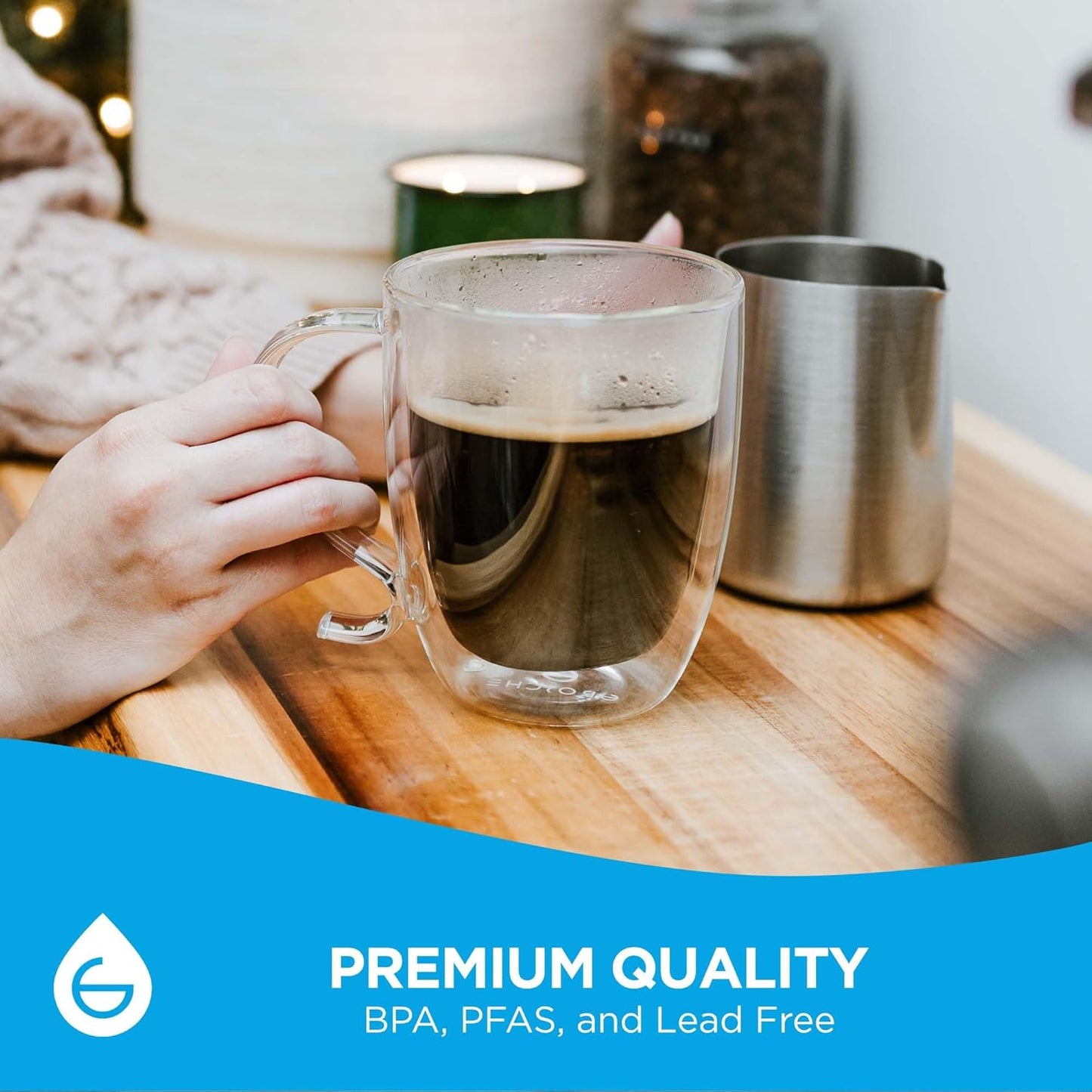 GROSCHE Cyprus 16 fl. oz Double-Wall Glass Mug Set | Espresso, Latte, Tea & More | Hot & Cold Beverages | Stylish & Aesthetic | Dishwasher Safe | Heatproof | Drinking Glassware