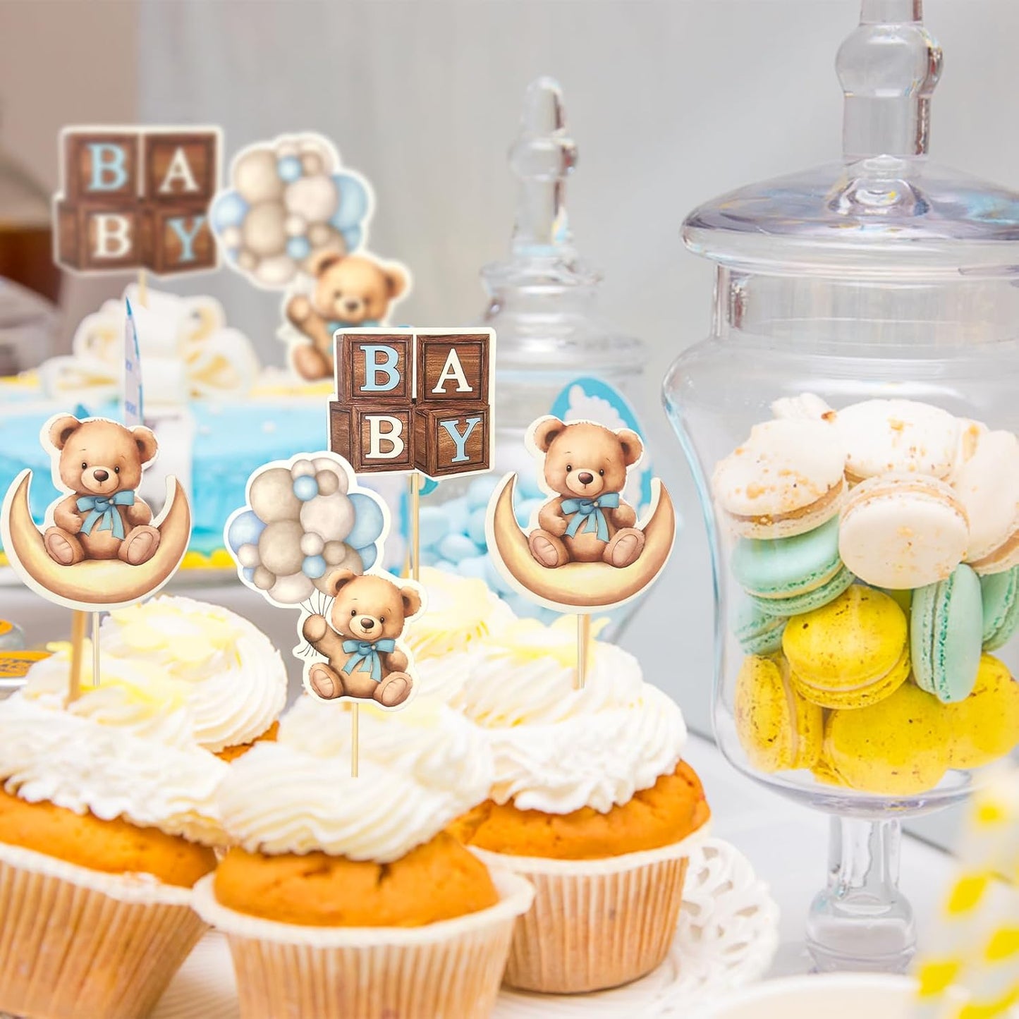 MEMOVAN Bear Baby Shower Cupcake Topper 25pcs We Can Bearly Wait Cake Cupcake Topper Bear Cake Cupcake Decoration for Baby Boy We Can Bearly Wait Bear Theme Birthday Baby Shower Gender Reveal Party