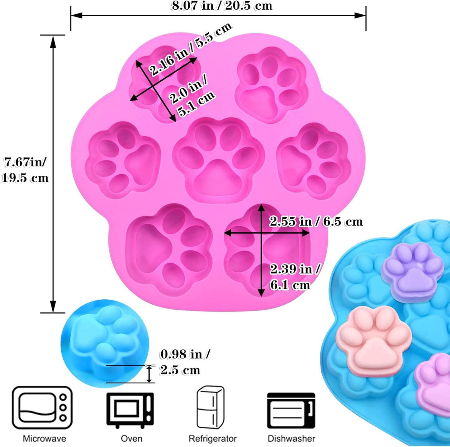 Puppy Dog Paw Bone Silicone Chocolate Moulds,Silicone Dog Treat Mold - 5 Pack
