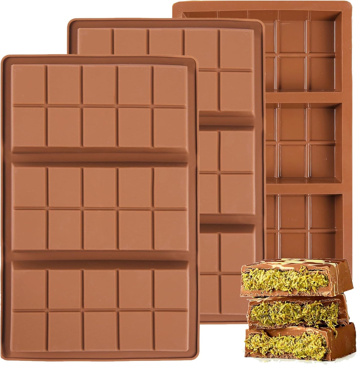 1 Inch Deep Chocolate Bar Mold, 3 Cavity Large Dubai Chocolate Molds, Thick Candy Bar Mould for Filling(3 Packs)