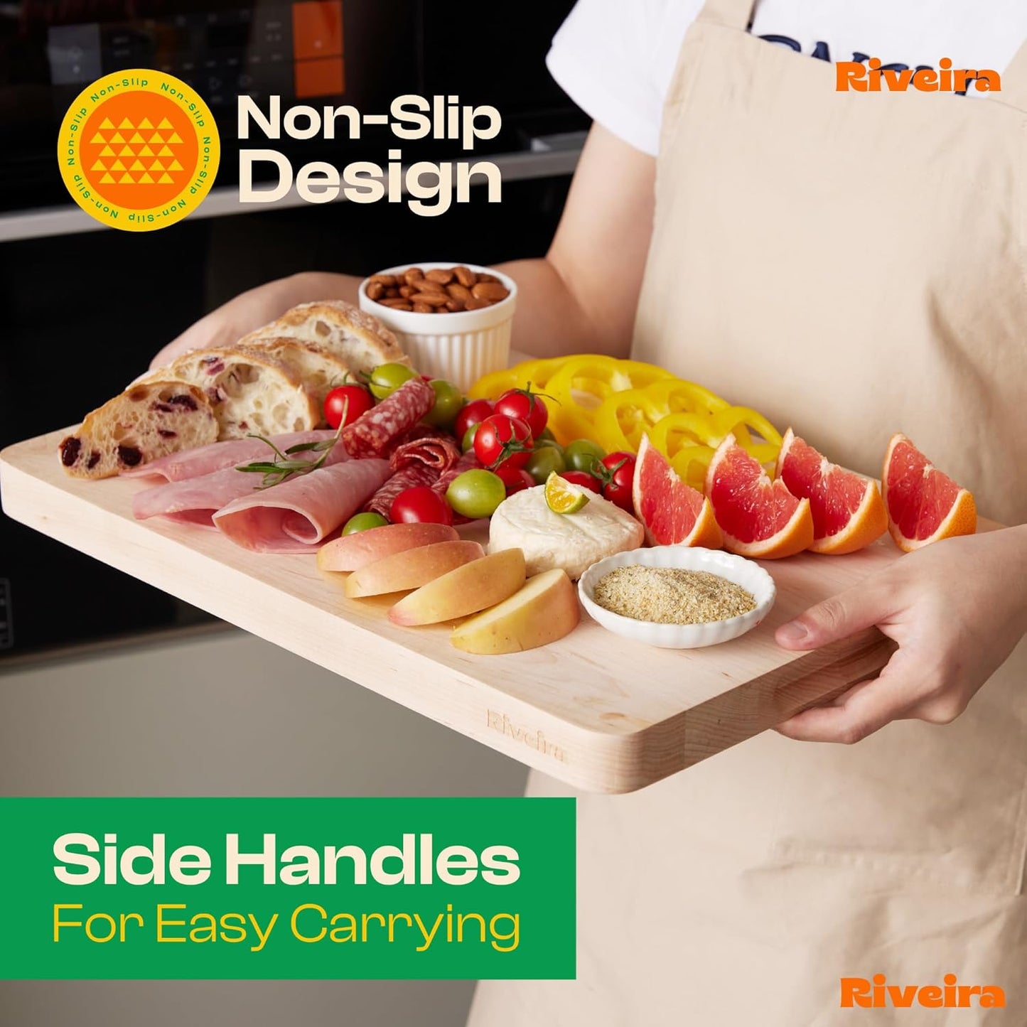 Riveira Maple Wood Cutting Board – Gourmet Maple Grandeur: 36 x 24 Wooden Cutting Board – Natural Wooden Cutting Boards For Kitchen Decorative – Innovative Juice Grooves Maple Wooden Chopping Board