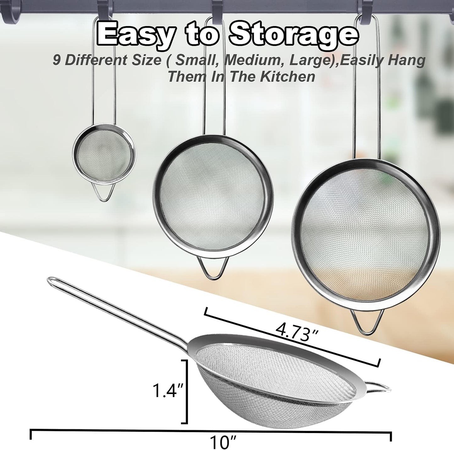 Anaeat Fine Mesh Strainers - Premium Stainless Steel Colander Sieve Sifters, with Durable Mesh and Sturdy Handle, Excellent for Sifting Dry ingredients, Flour, Pastas, Rice, Tea (4.73")