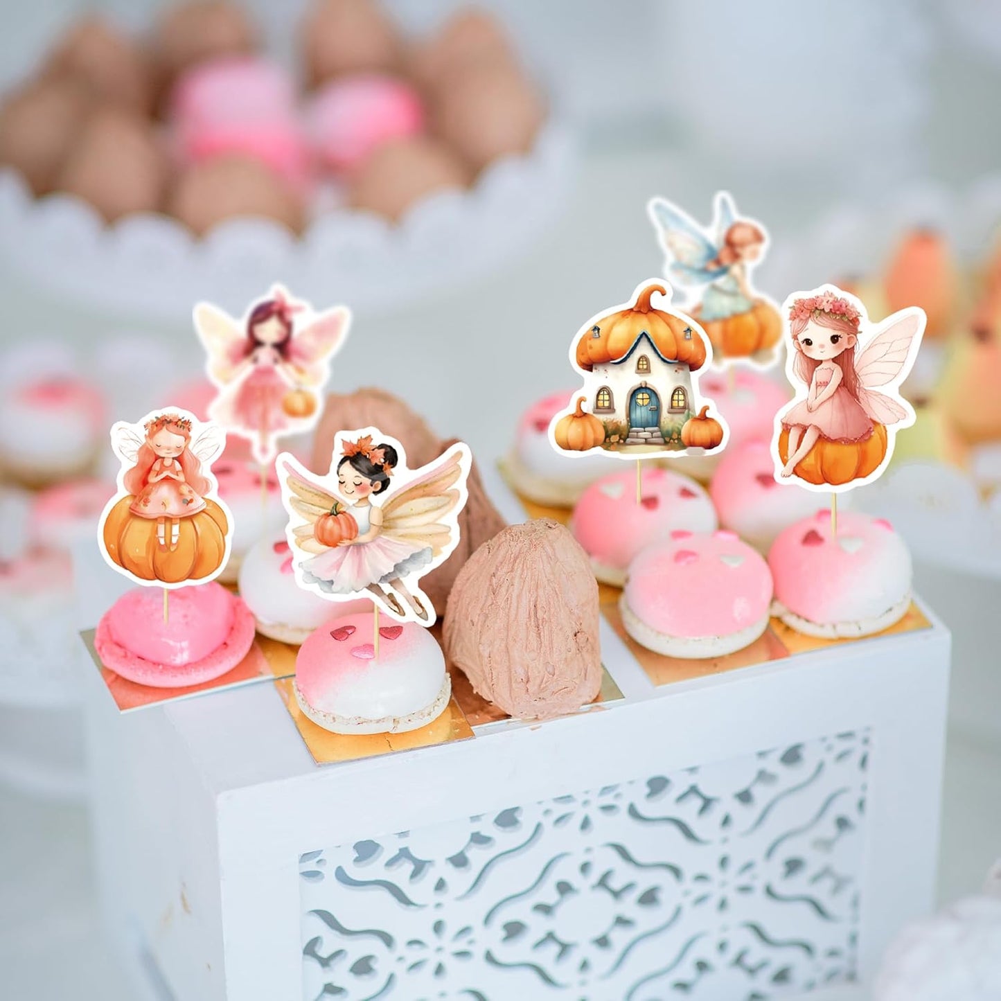 24Pcs Pumpkin Cupcake Toppers Flower Fairy Pumpkin Cupcake Picks Fall Harvest Theme Thanksgiving Baby Shower Party Supplies