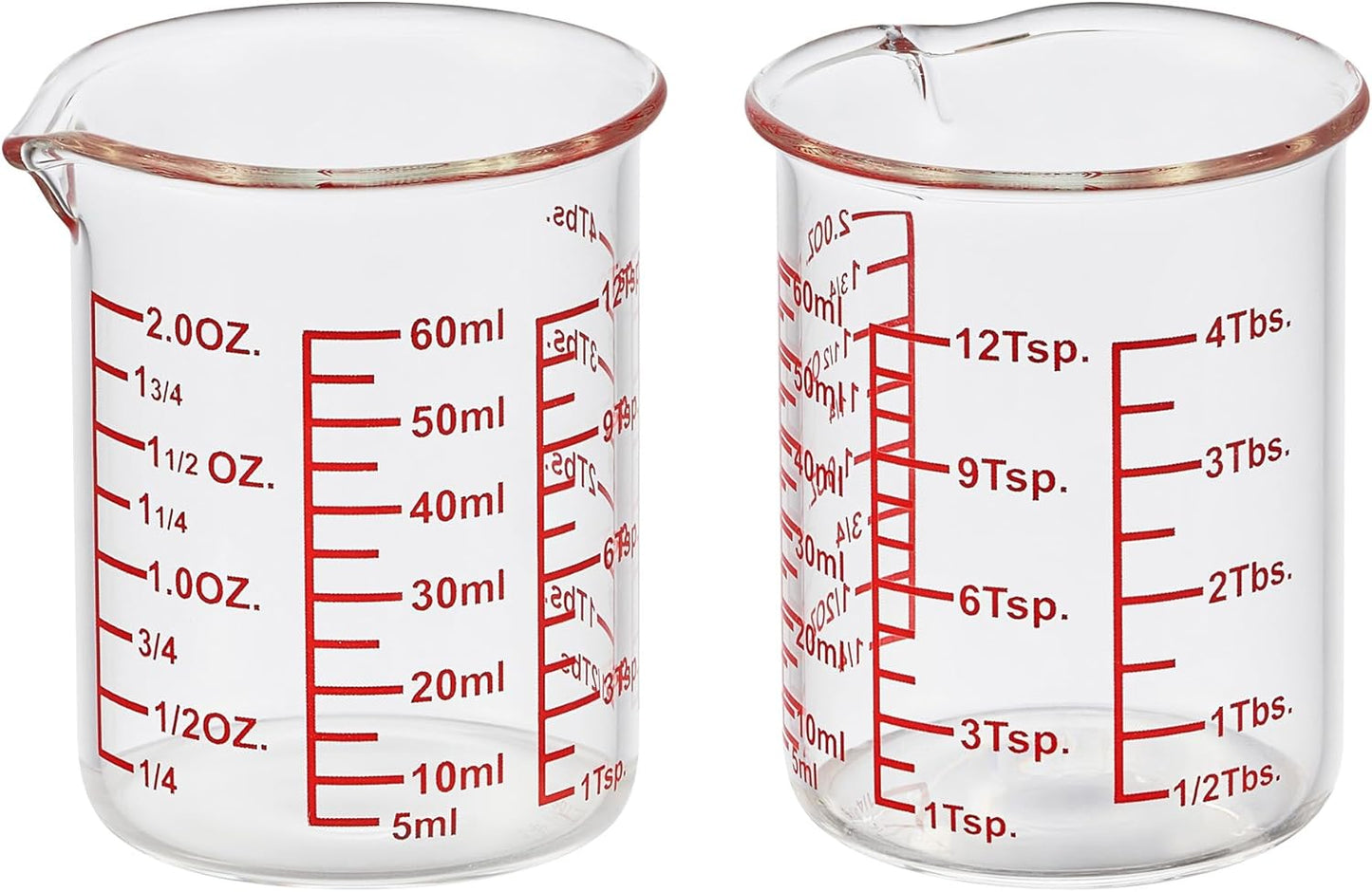 High Borosilicate Glass Measuring Cup-V-Shaped Spout,Glass Measuring Beaker for Kitchen or Restaurant, Easy to Read, 60 ML (2 Oz)-Pack of 2